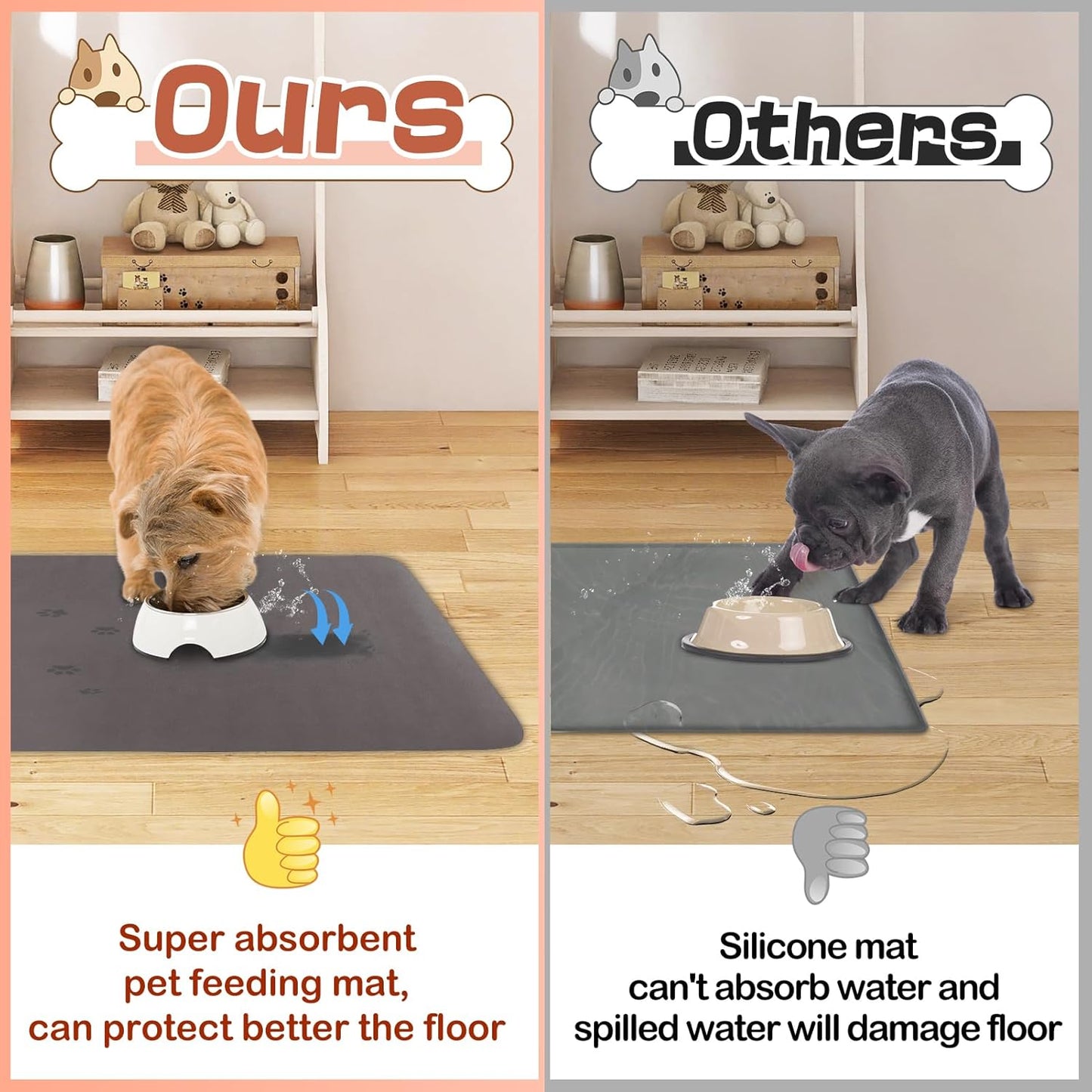 Quick Dry Absorbent Dog Food Mat, 36 x 23 in Diatom Anti-Slip Mud Dog Water Bowl Mat, No Messy Pet Feeding Mat Dogs Supplies for Large and Multiple Dogs
