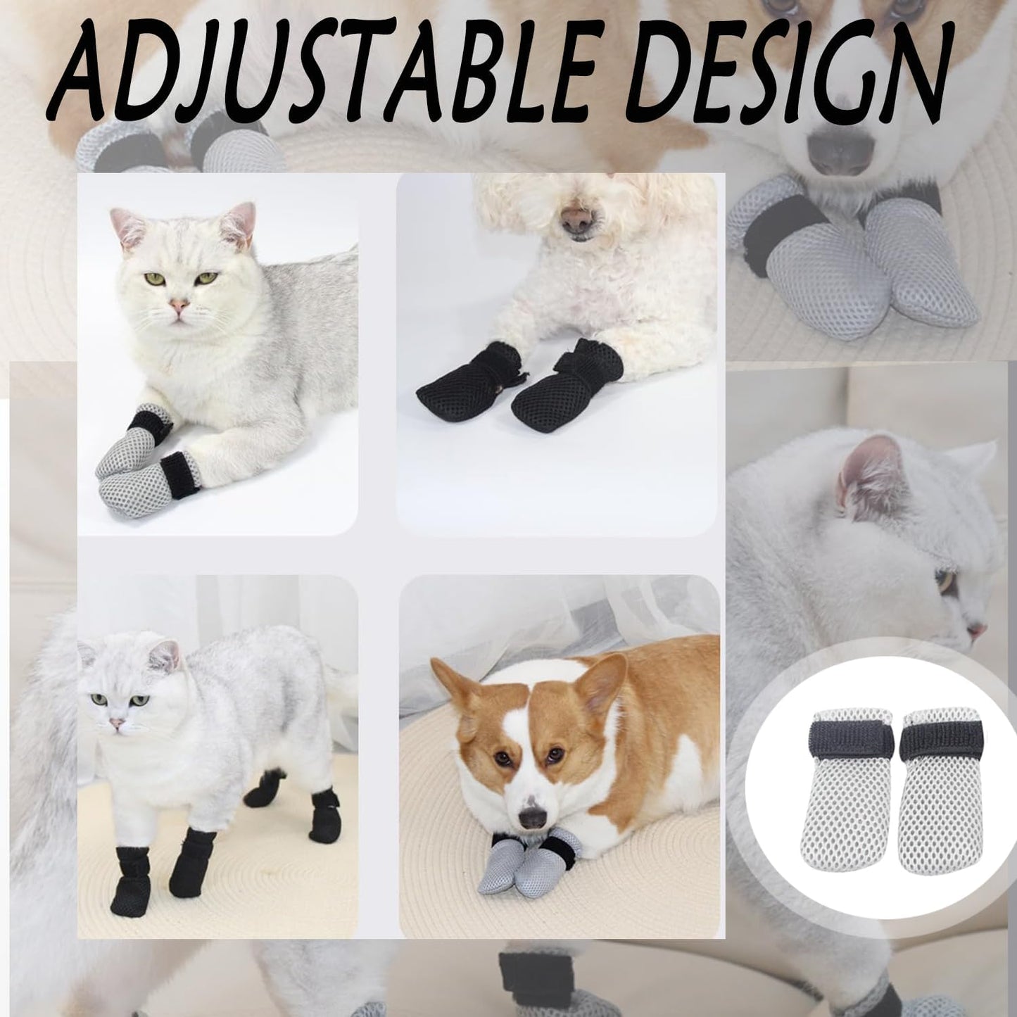 4 Pcs Cat Scratch Cover for Nursing Rehabilitation Boots Adjustable Bath Bath Gloves，to Prevent Scratching Suitable for Bathing, Feeding and Nail Trimming of Cats