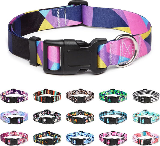 Mercano Adjustable Dog Collar - Special Design Patterns, Soft Nylon Comfortable Sturdy Pet Collar for Small Medium Large Dogs (M, Geometry Purple)