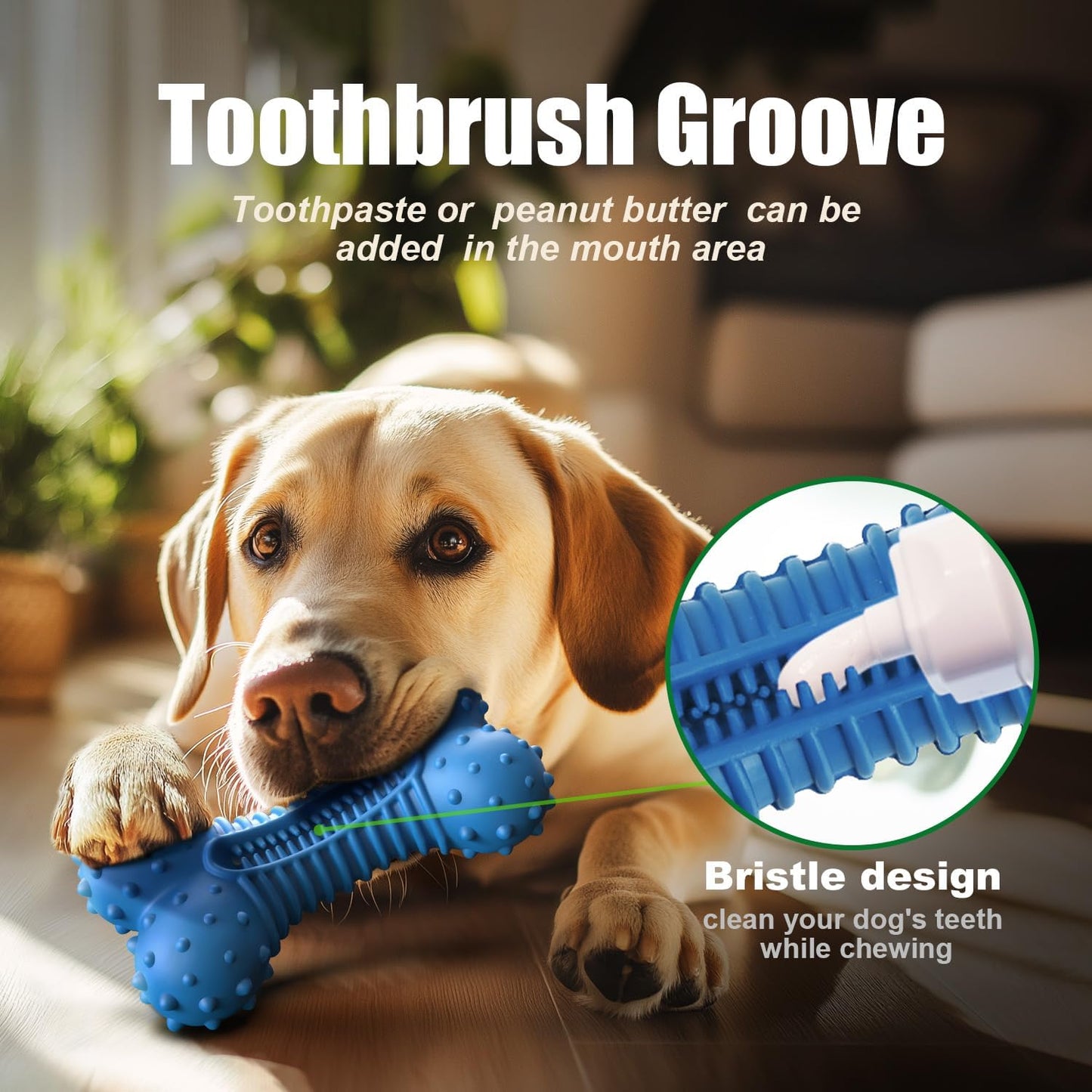 Dog Toys for Aggressive Chewers, Chew Toys for Medium Large Dogs, Durable Natural Rubber Toys with Bacon Flavor, Indestructible Dog Toy,Blue