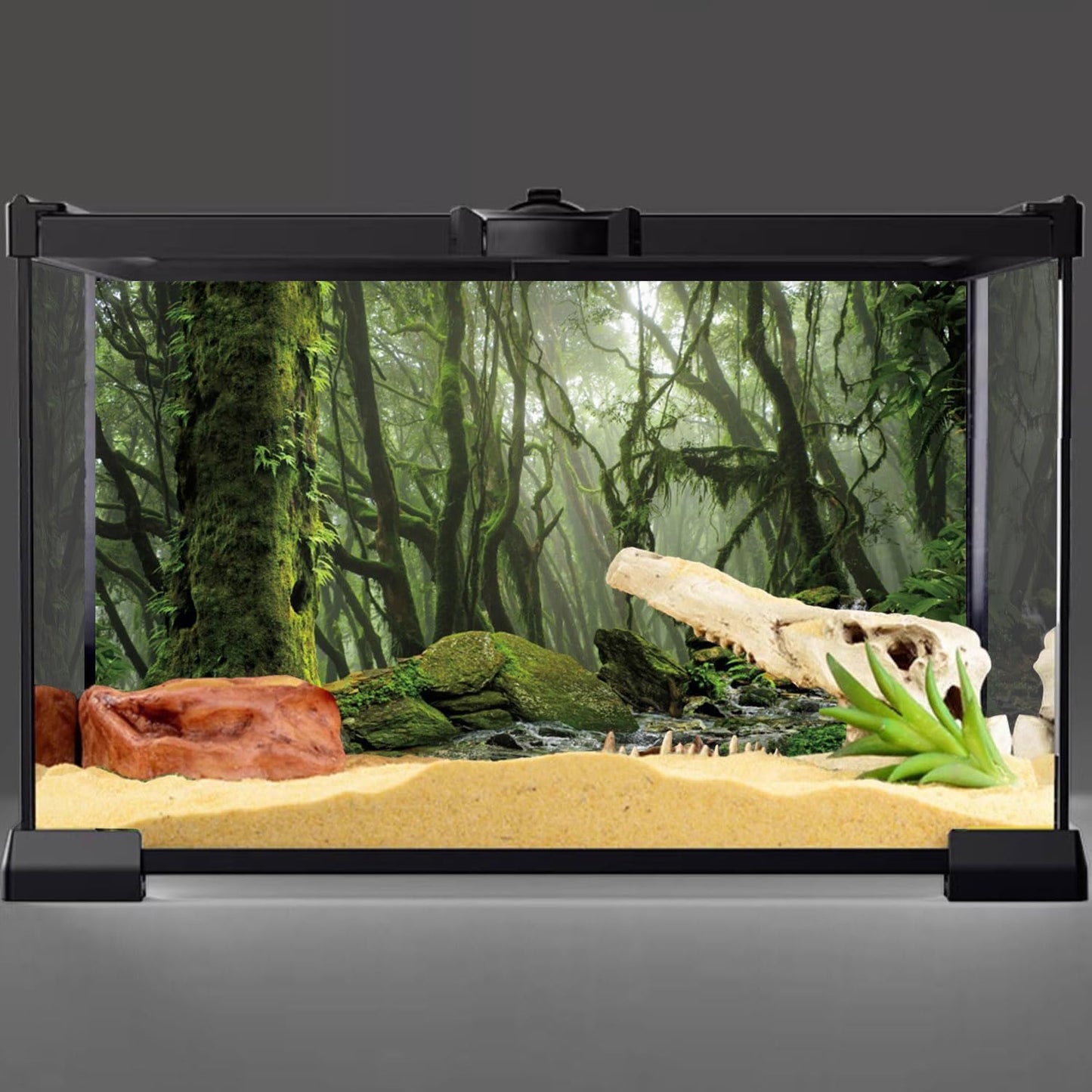 AWERT Foggy Forest Terrarium Background Stream Green Huge Tree Reptile Habitat Background Tropical Rainforest Aquarium Background 24x12 inches Durable Polyester Background