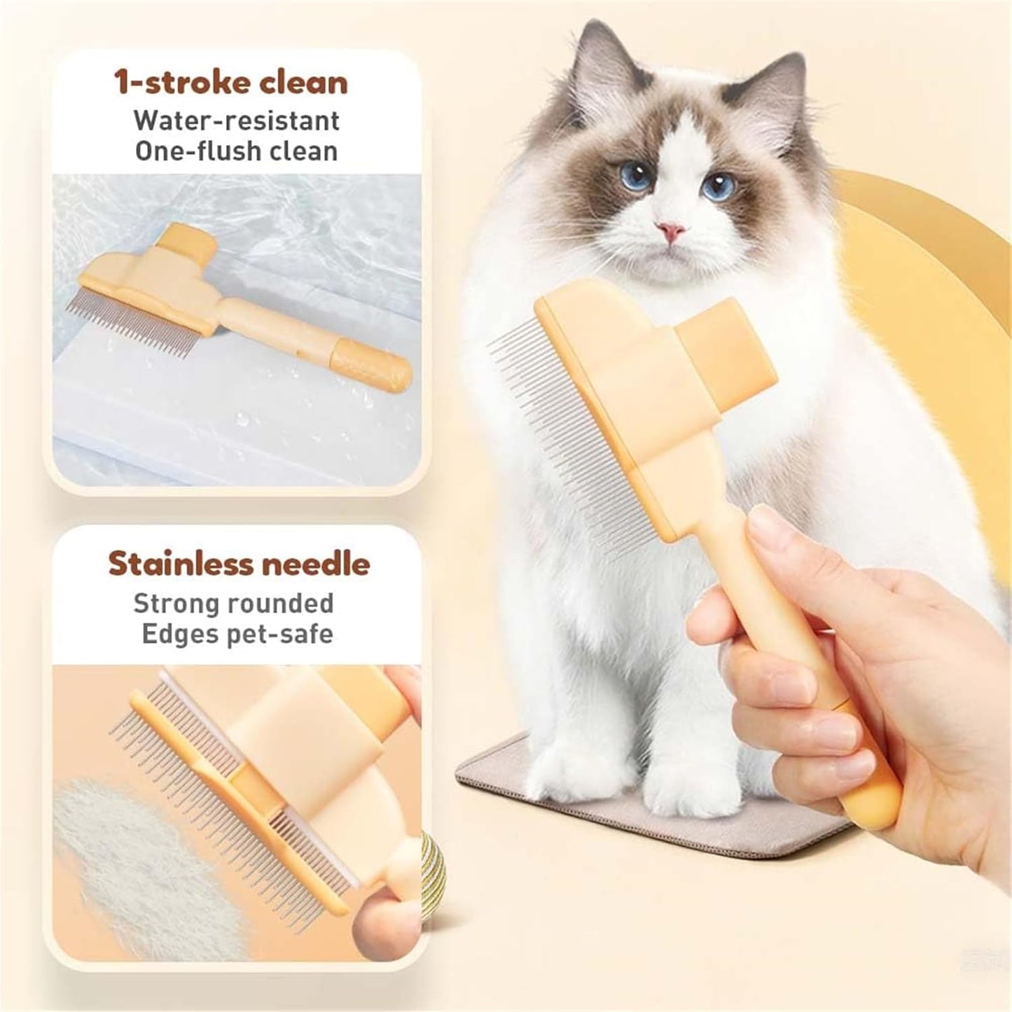 Avatore Zenbrush Cat Comb, Zen Brush for Cats, 2025 Upgraded Cat Brush with Release Button, Flea Comb for Cats, Click Self Cleaning Pet Hair Removal Combs