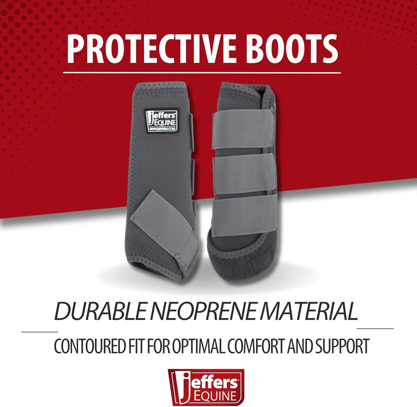 Jeffers Equine Protective Horse Boots 1 Pair Grey - Safe Neoprene Leg Guards & Comfortable Fit, Durable Strap Closures, Front & Hind Support, Equestrian Accessories for Travel & Riding - Large