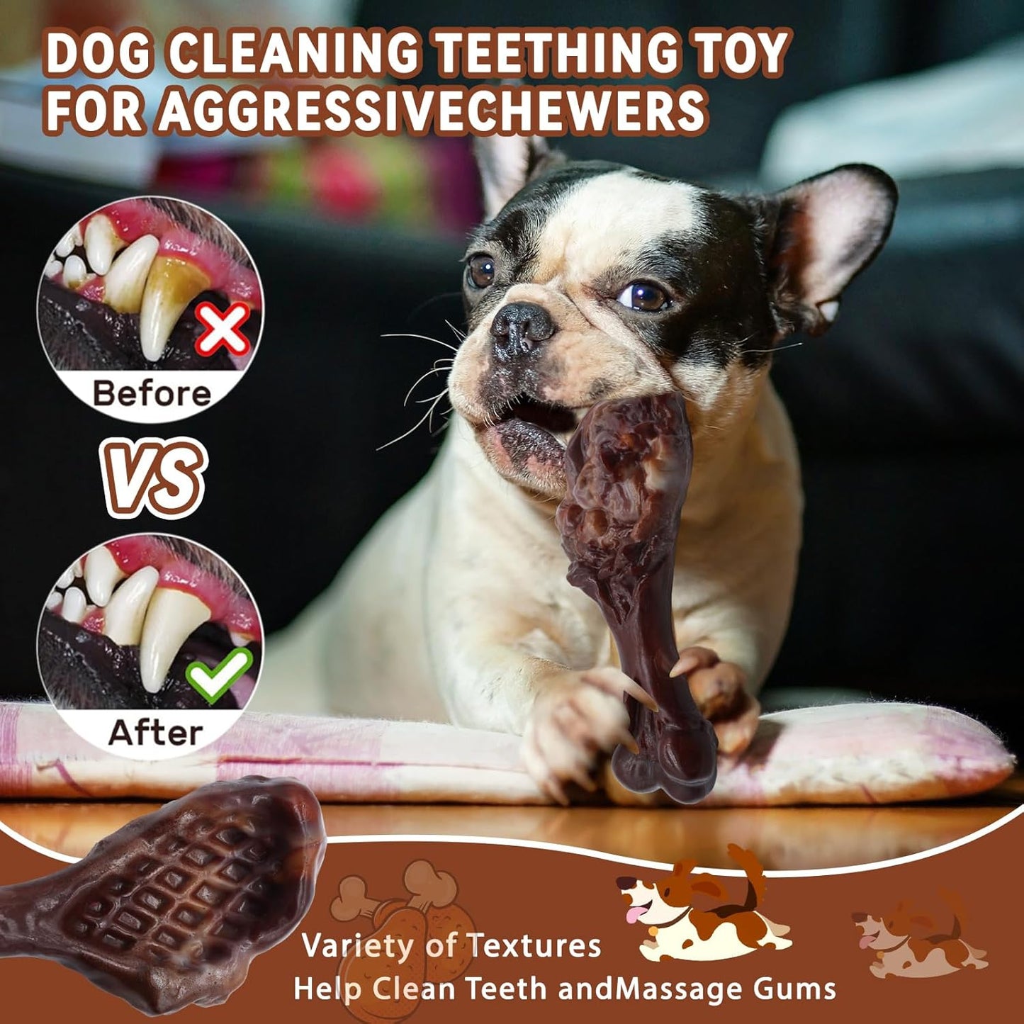 Dog Chew Toys for Aggressive Chewers, Indestructible Dog Toy for for Medium/Large Breed, Tough Nylon Teething Bone Toy to Keep Them Busy,Bacon and Real Beef Flavor (Bacon Flavor, 1 Pack)