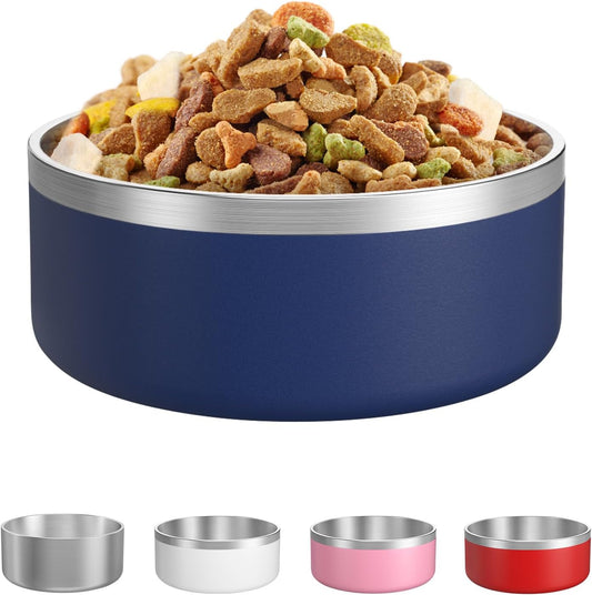 LIANLAI Dog Bowls, Rust-Resistant Stainless Steel Dog Bowls, Spill Proof Double Puppy Dishes for Food, Dishwasher Safe (Blue，40 oz)