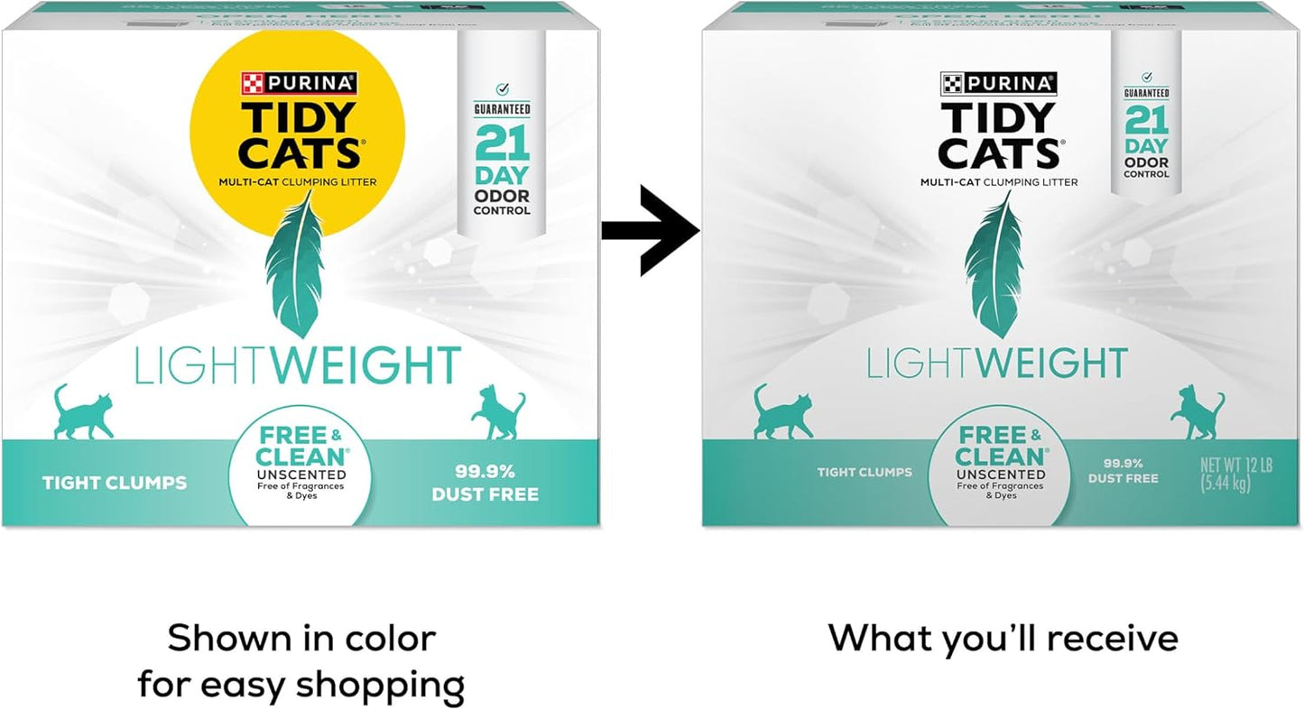 Purina Tidy Cats Lightweight Free and Clean Unscented, Multi-Cat, Clumping, 99.9 Percent Dust Free Cat Litter - 12 lb. Box