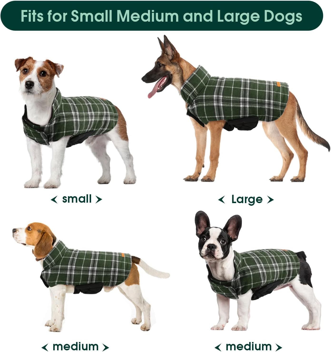 Kuoser Waterproof Dog Coat, Reversible Dog Jacket for Medium Dogs, Adjustable Durable Doggie Winter Coat Warm Puppy Cold Weather Apparel from Small to Large Breed, Blue M