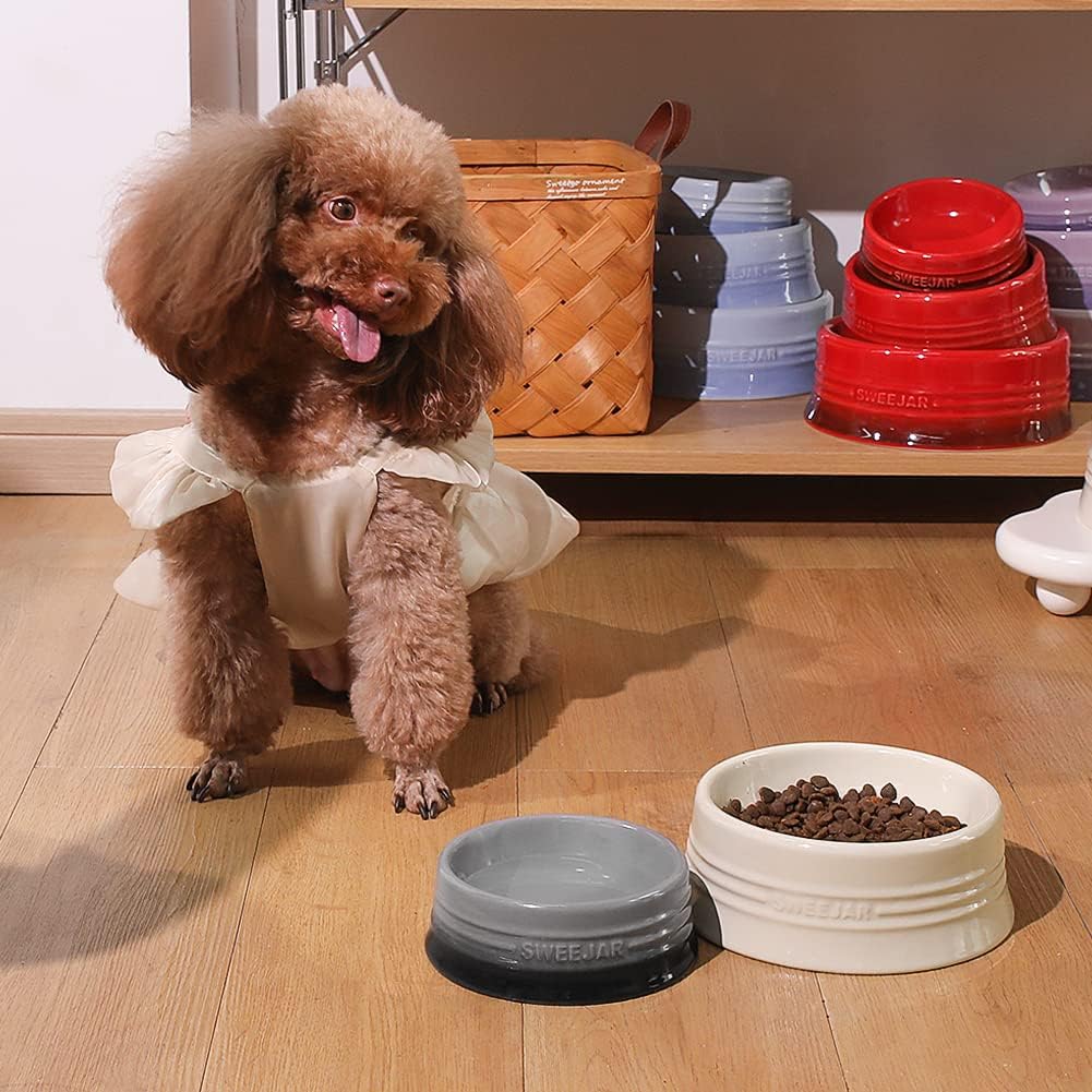 Sweejar Gradient Dog Bowl, Ceramic Dog Food Dish for Puppy and Kitten, Porcelain Pet Bowl for Food and Water 8 oz (Gradient Navy)