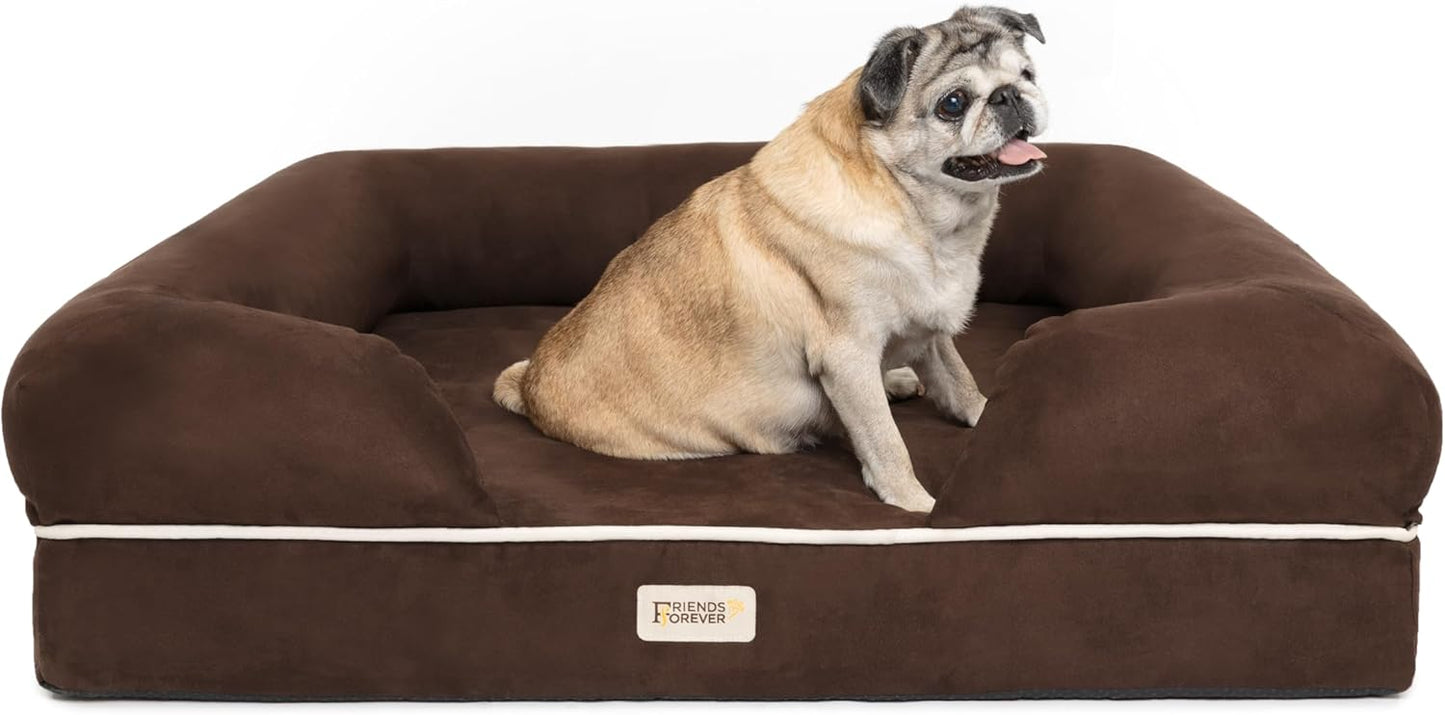 Chester Large Dog Bed - Orthopedic Memory Foam Mattress, Calming Couch, Wall Rim Pillow, Water Resistant, Washable Cover, Non-Slip, Cocoa Brown