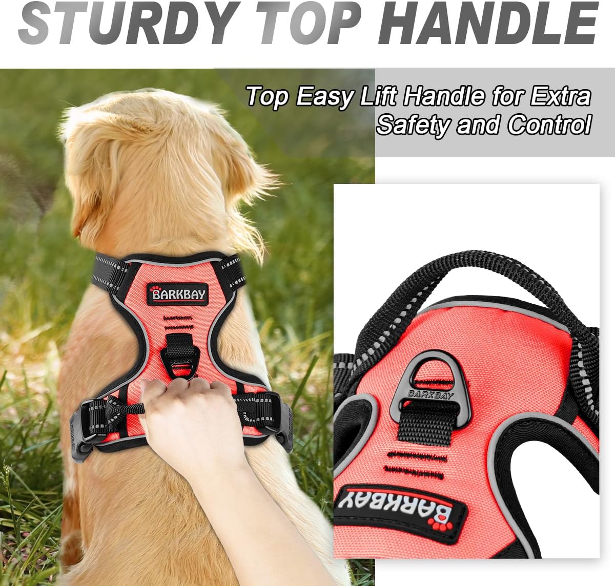 BARKBAY No Pull Dog Harness Front Clip Heavy Duty Reflective Easy Control Handle for Large Dog Walking(Light Pink,M)