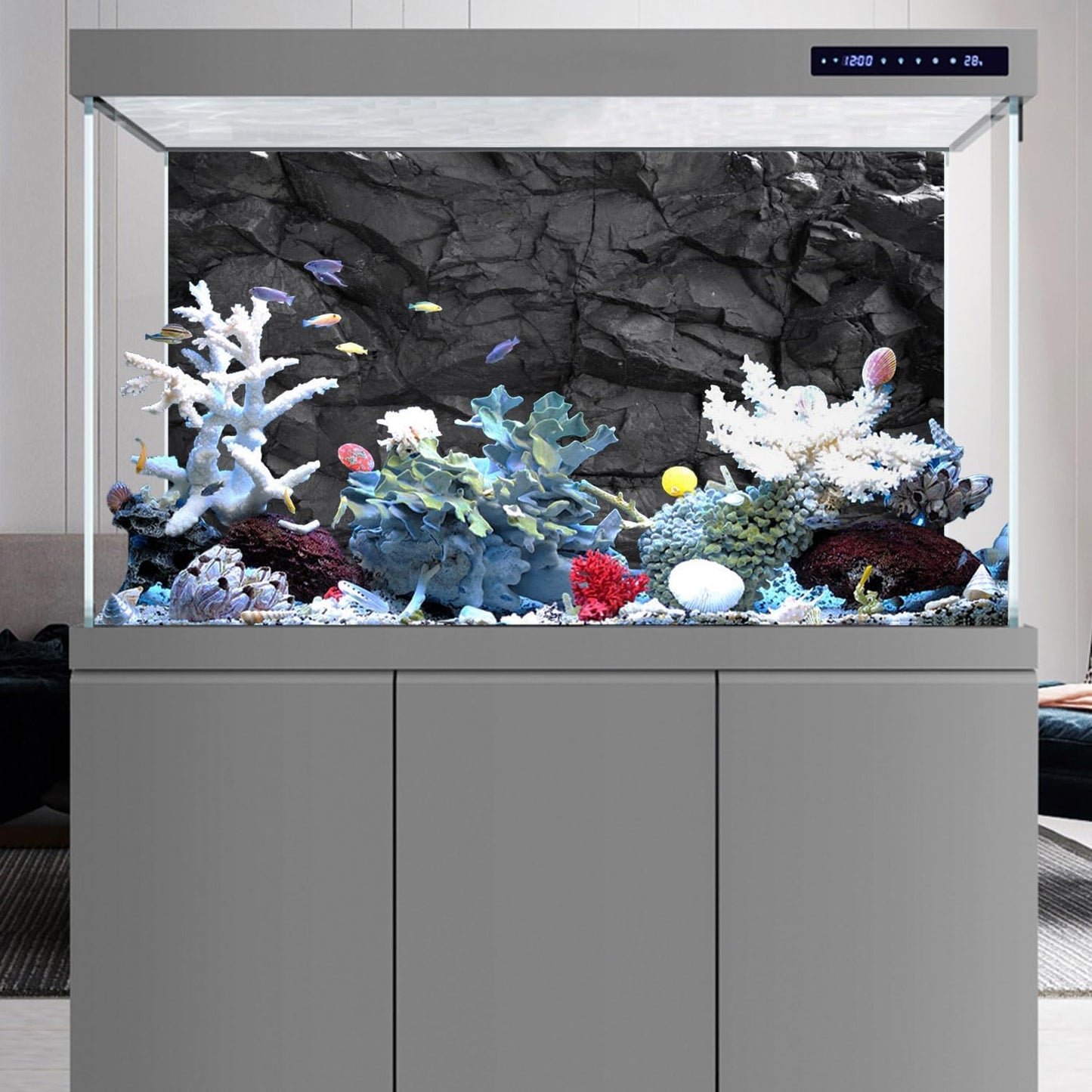 AWERT 72x24 inches Stone Aquarium Background Black Rock Fish Tank Background Rocky Terrarium Background Vinyl