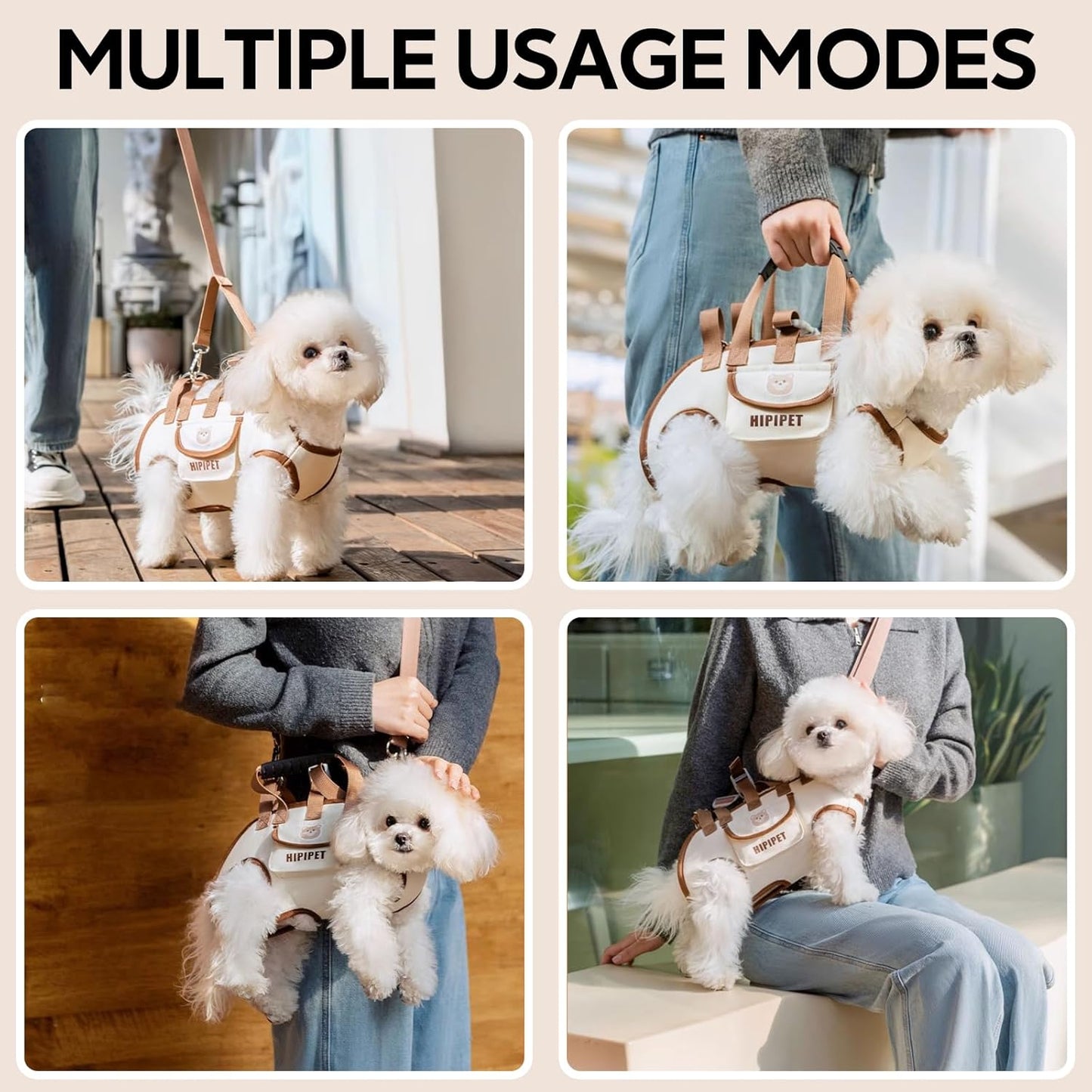 Portable Breathable Pet Carrier Sling & Backpack for Dogs & Cats, Adjustable Full-Body Harness with Traction Leash, Crossbody & Car-Friendly (XL)