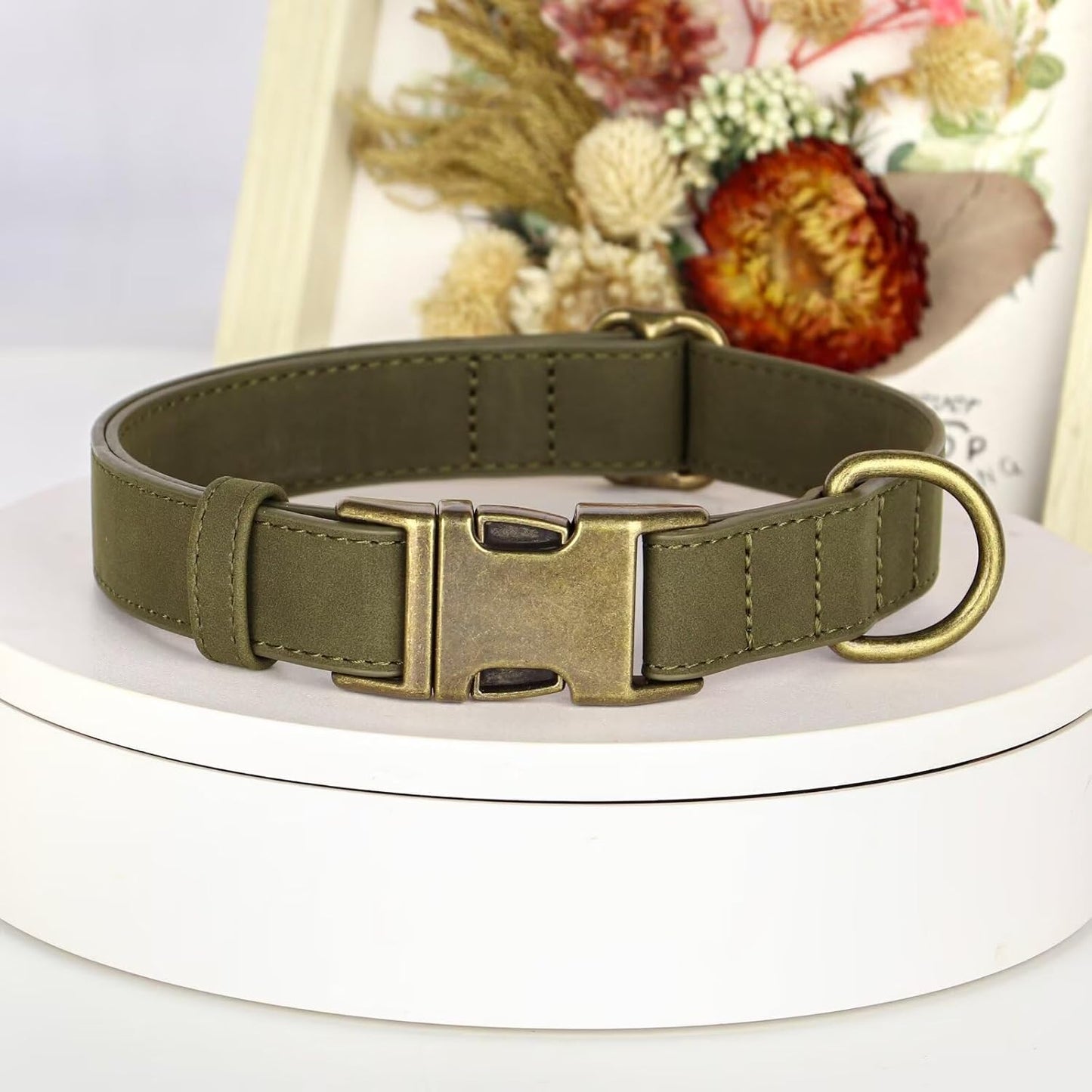 Didog Soft PU Leather Dog Collar, Stylish Quick Released Dog Collars for Large Dogs, Easy Clean Adjustable Pet Collar for Daily Walking, Dark Green, XL Fit 17-27" Neck