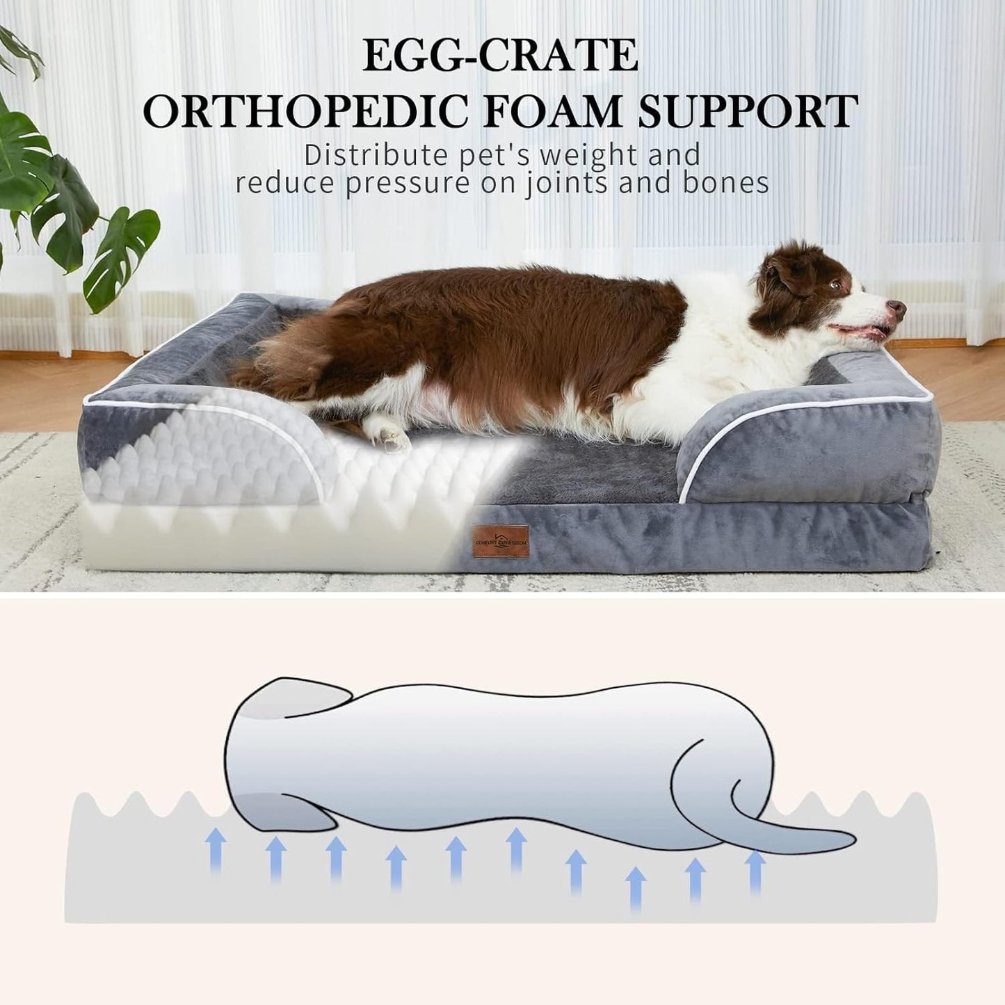 Comfort Expression Medium Dog Beds Waterproof Orthopedic Foam Dog Sofa Beds for Medium Large Dogs Comfy Pet Bed with Washable Removable Cover & Non-Slip Bottom(Medium,Dark Green)