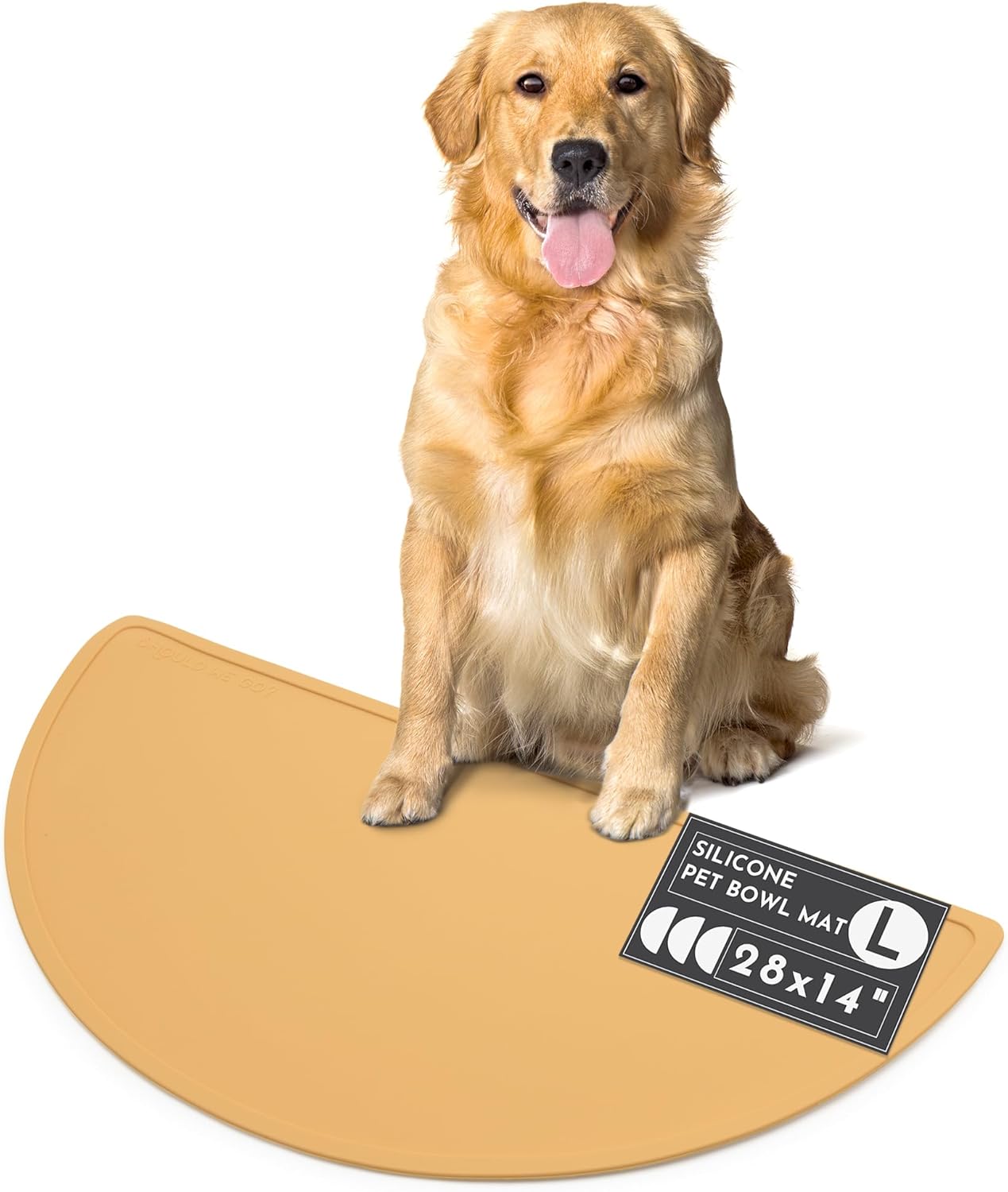Waterproof Silicone Pet Food Mat - Non-Slip, Spill-Proof Feeding Mats for Floors, Raised Edge Design, Easy-to-Clean, Rubber Mat for Dog & Cat Bowls, 28" Across x 14" Deep, Large-Honey