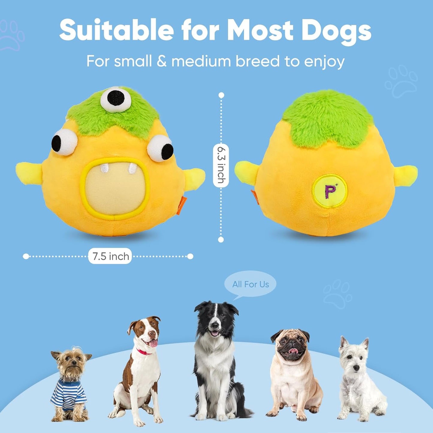 Petbobi Interactive Dog Toys for Boredom - Moving Dog Toy for Stimulating Play, Pet Plush Squeaky Ball for Small Medium Breeds with 4 Batteries, Sunny Boy Bobby