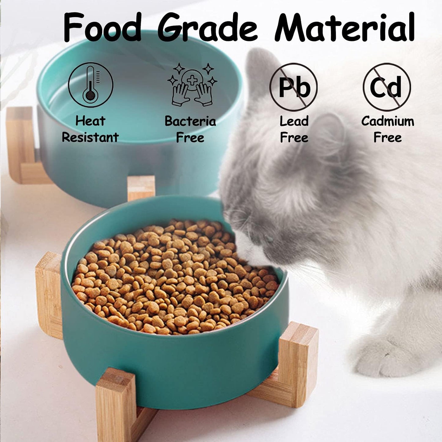 Petygooing Ceramic Dog Cat Bowl Set with Stand,Medium Dog Bowls,Pet Food and Water Dish, Anti -Slip Set of 2 Cat Bowls-Pet Food Bowl- Pet Dish Small Medium Size Pet (28 OZ /3.6 Cups) Green