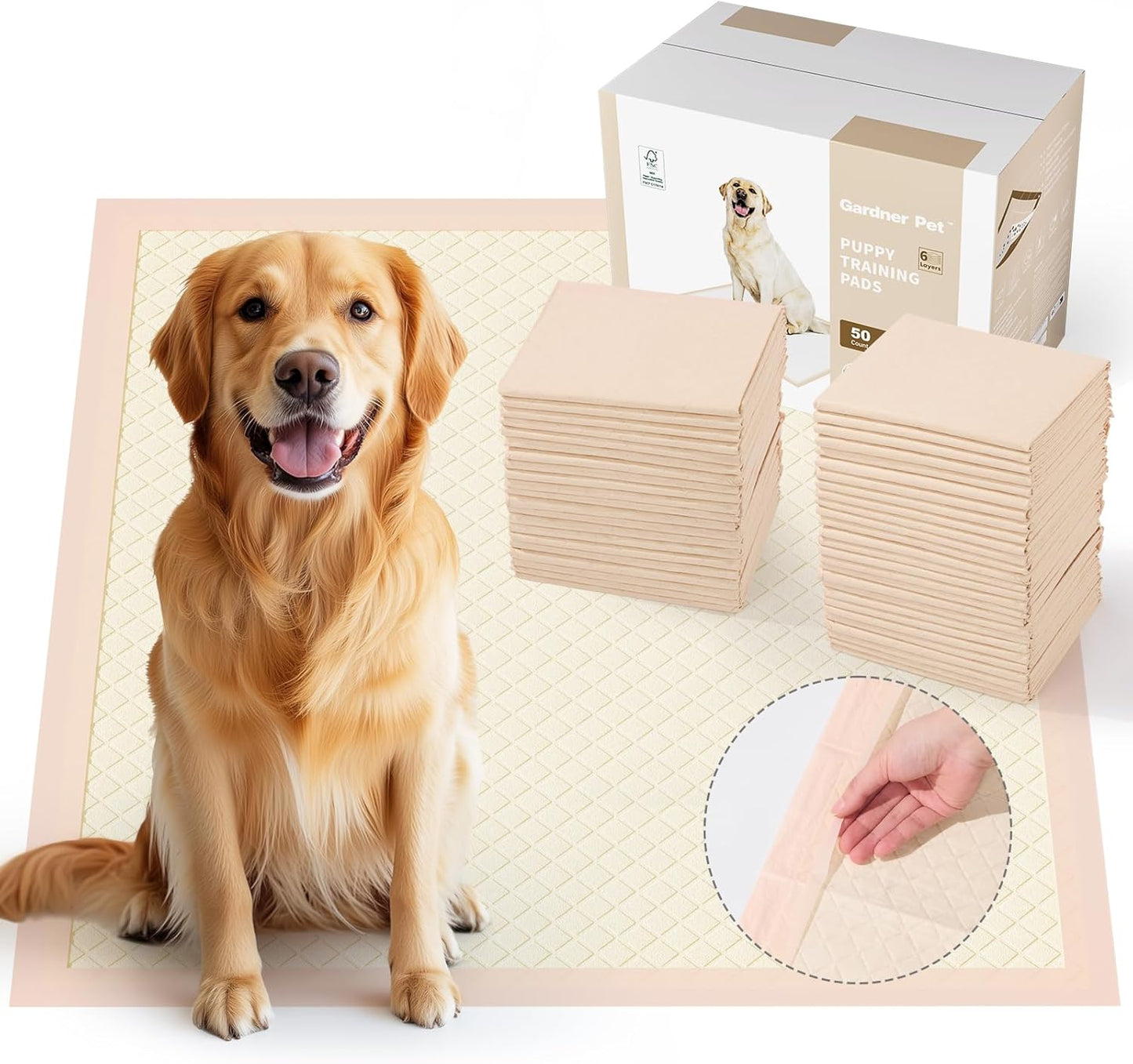Gardner Pet Disposable Puppy Pads XL, 28"x34" Pee Pads for Dogs, Super Absorbent & Leak-Proof Full Edge-Wrapping Dog Training Pads, Extra Thick Puppy Pee Pads, Dog Pee Pad Potty Pads for Dogs 30 Count