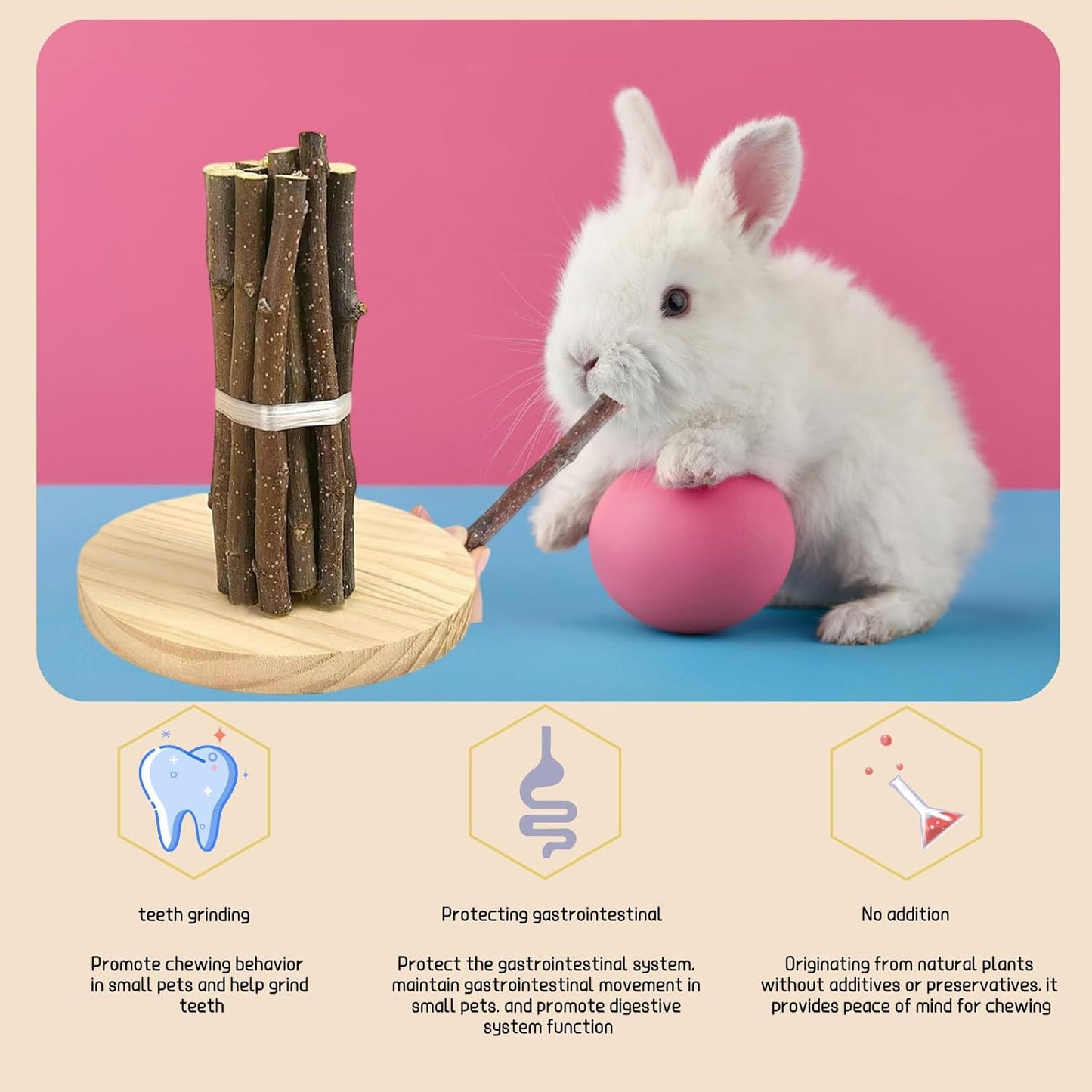 Natural Apple Wood Chew Sticks for Rabbits, Hamsters, Chinchillas, Guinea Pigs - Small Animal Dental Toys for Teeth Grinding & Boredom Relief, Safe Untreated Chew Treats, 350g (12.3oz)