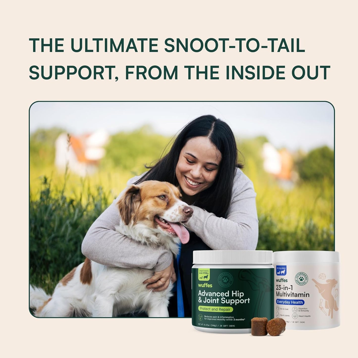 Wuffes Hip and Joint Supplement for Large Breeds and 23-in-1 Multivitamin Bundle
