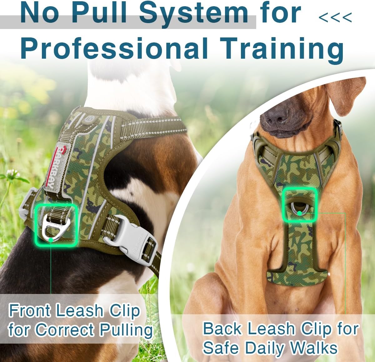 BARKBAY Dog Harness No Pull with ID Tag Pocket - Heavy Duty, Reflective, Easy Control for Large Dogs(Camo,M)