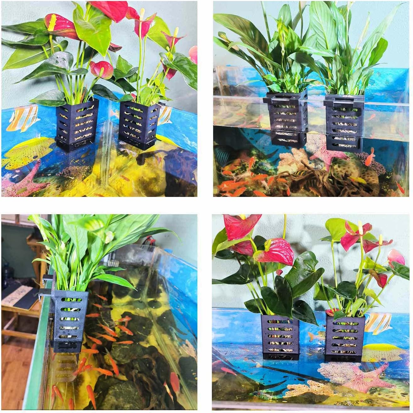 4 PCS Hanging Aquarium Planter Cups, Aquatic Plants Holder, Aquarium Planter Cup, Aquarium Decorations Plants Pot and Fish Tank Plants Pot for Live Aquarium Decor (Black-4 PCS)