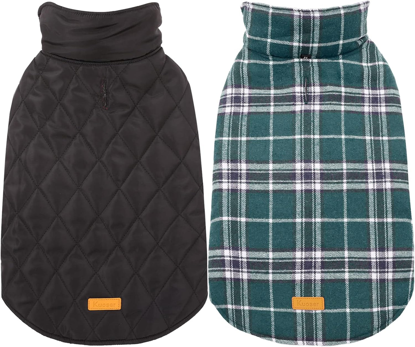 Kuoser Warm Dog Coat, Waterproof Dog Jacket for Extra Large Dogs, Adjustable Durable XL Doggie Winter Coat Reversible Cozy Puppy Cold Weather Apparel from Small to Large Breed, Green XL