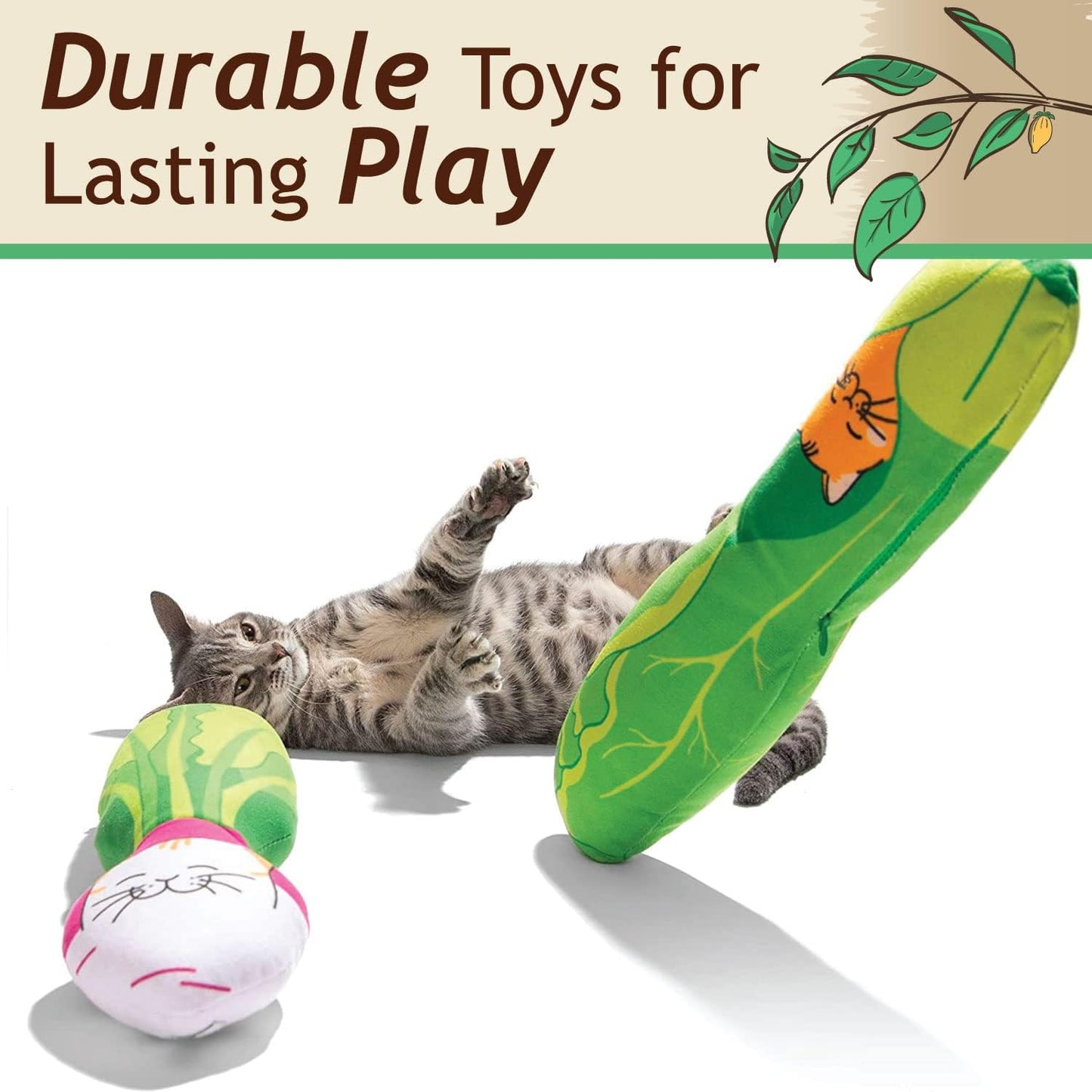 KittiVeggi 2-Pack Organic Silvervine Catnip Substitute Toys for Cats & Kittens | 100% All-Natural Wild Harvested Silvervine | 2 Refillable Vegetable Kicker Cat Toys