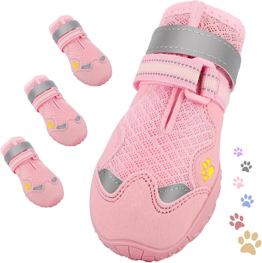 Dog Shoes for Large Medium Small Dog, Mesh Breathable Dog Shoes for Hot Pavement, Anti-Slip Dogs Boots Paw Protectors with Reflective for Outdoor Walking Indoor Hardfloors (Size 7)