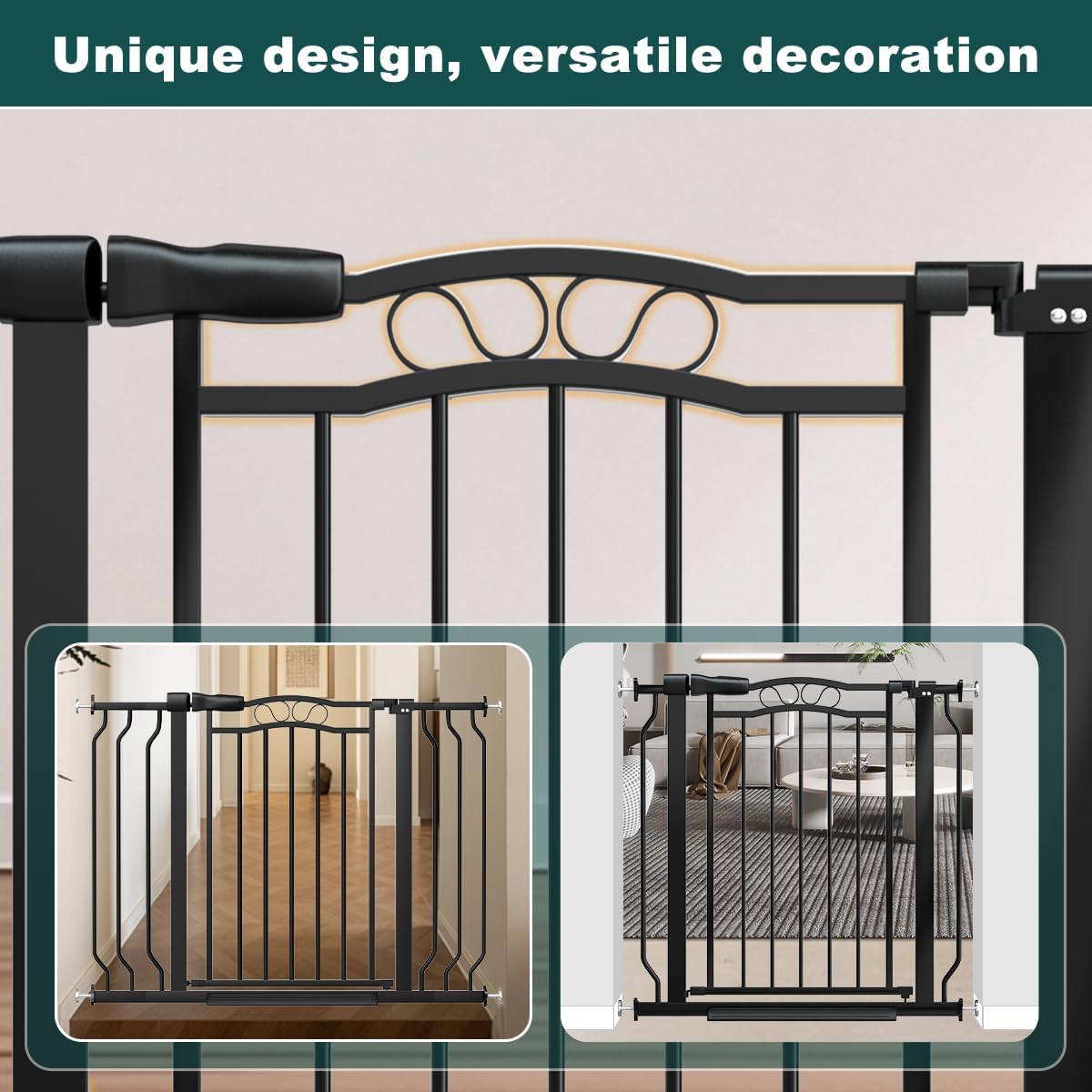 Extra Wide Baby Gate 67.3-81.1 Inch, Pressure Mounted Dog Gate Indoor, Walk Thru Pet Gate for Cat Dog Child,Pet Gates for The House Stairs Doorway Black
