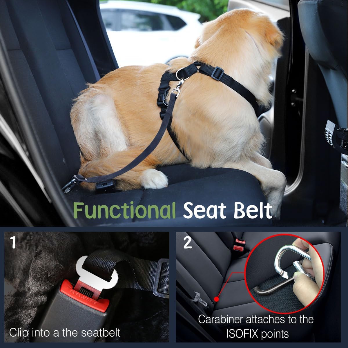 Dog Seat Belt, Safety Vest Dog Car Harness with Adjustable Buckle Dog Seat Belt for Vehicle Nylon Pet Safety Seat Belts Heavy Duty(S, Pink)