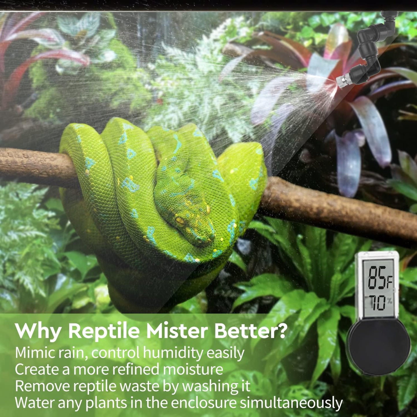 moistenland Reptile Humidifier, Misting System for Terrariums, Automatic with Adjustable Spray Nozzles, Black