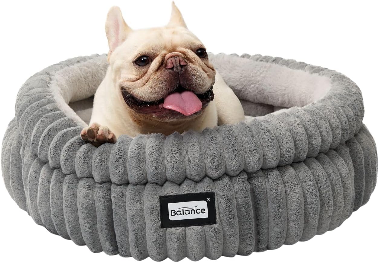BALANCE Cat Bed Kitten Bed, Washable Round Cat Beds for Indoor Cats,Super Soft Plush Faux Fur Pet Bed for Puppy and Kitten with Anti-Slip Bottom