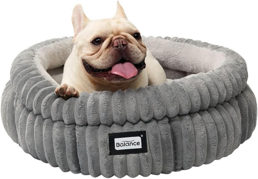 BALANCE Cat Bed Kitten Bed, Washable Round Cat Beds for Indoor Cats,Super Soft Plush Faux Fur Pet Bed for Puppy and Kitten with Anti-Slip Bottom
