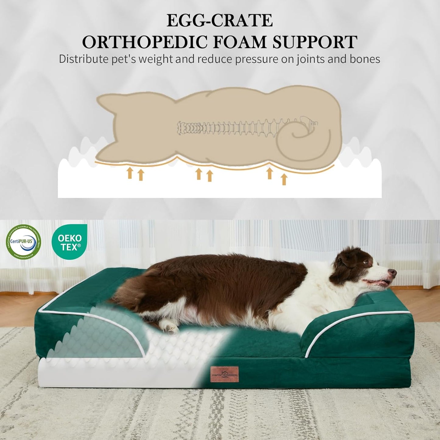 Comfort Expression Small Dog Beds Waterproof Orthopedic Foam Dog Sofa Beds for Medium Dogs Comfy Pet Bed with Washable Removable Cover & Non-Slip Bottom(Small,Emerald)