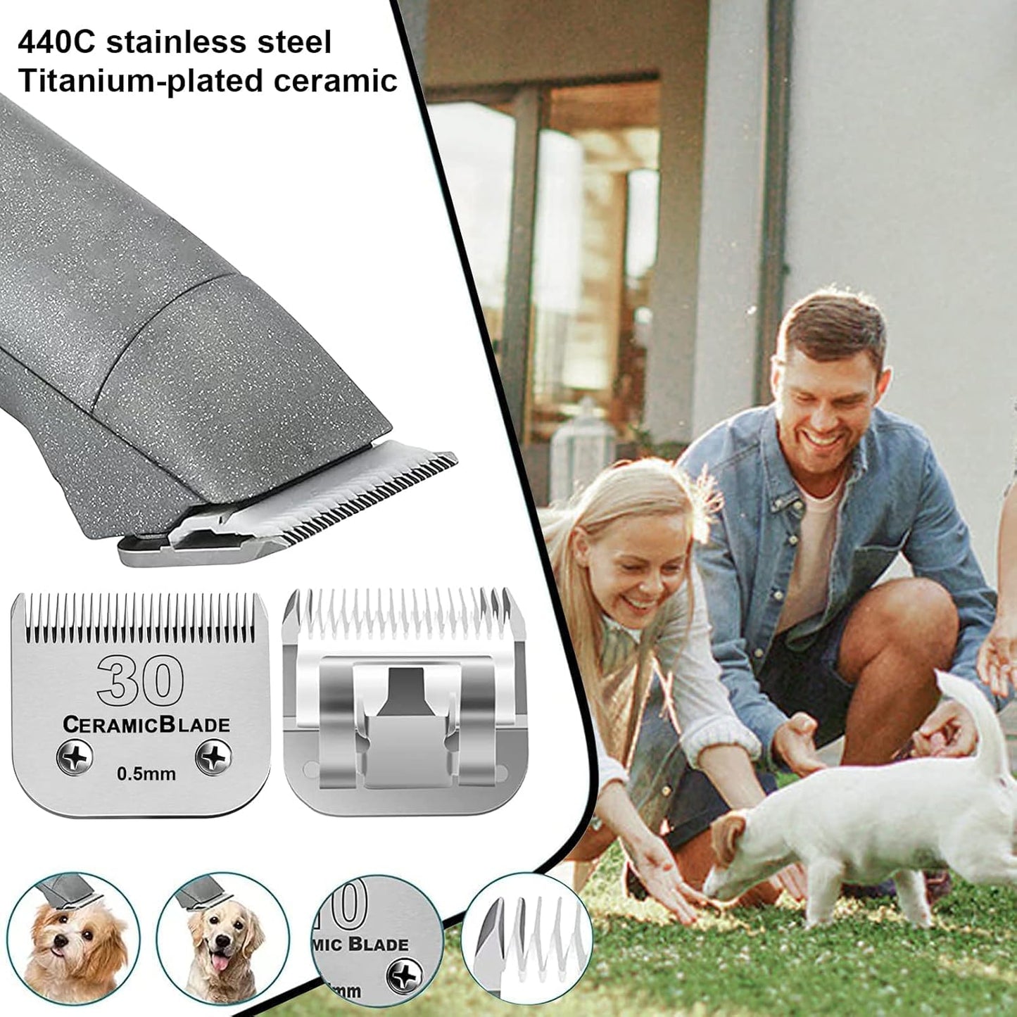 3PCS 30 Blades Dog Grooming Clipper Blades Compatible with Andis Pet Clipper/Oster A5/Wahl KM Series Dog Clipper,Ceramic Blade & Stainless Steel Blade