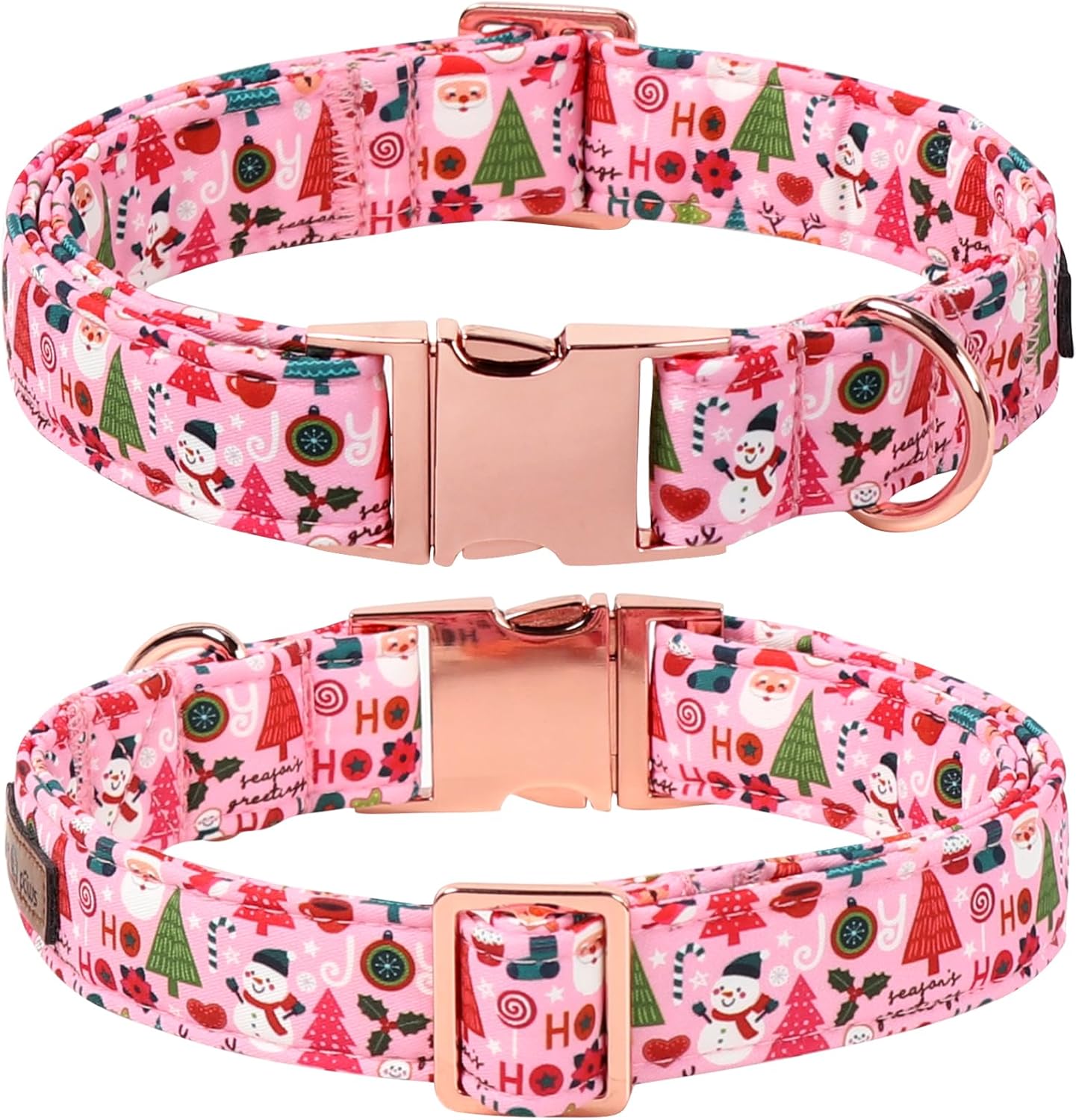 Lionet Paws Christmas Dog Collar with Sailor Bow, Cute Ho Christmas Tree Snowman Pink Dog Collar Bow Tie for Dogs, Medium, Neck 13.5-22 inches