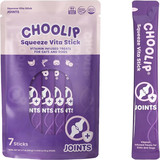 Squeeze Vita Stick Lickable Treats for Dogs & Cats. 7 Joint Support Sticks with Essential multivitamins. Soft and Tasty Paste for All Life Stages, Supporting Joints Health