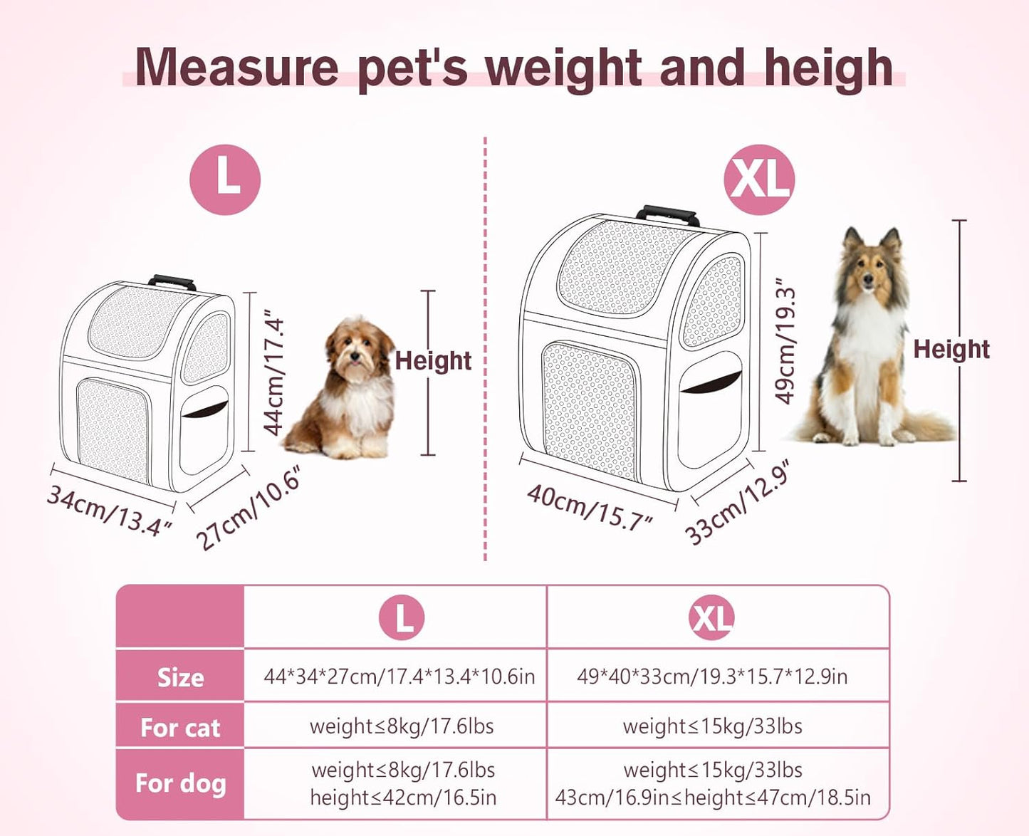 Pecute Cat Backpack Carrier, Expandable Cat Carrier Backpack with Breathable Mesh, Pet Carrier Backpack for Cats Small Dogs Puppies, Dog Backpack Carrier Great for Travel Hiking Camping Outdoor