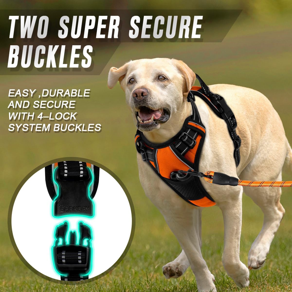 BARKBAY No Pull Dog Harness Front Clip Heavy Duty Reflective Easy Control Handle for Large Dog Walking(Orange,L)