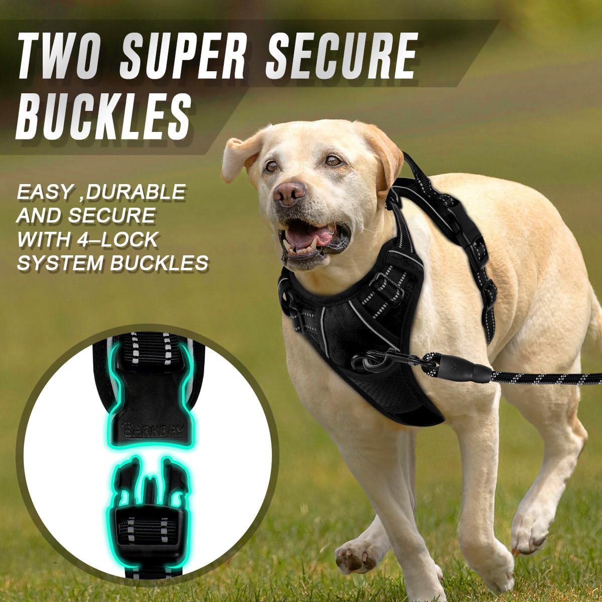 BARKBAY No Pull Dog Harness Front Clip Heavy Duty Reflective Easy Control Handle for Large Dog Walking(Black,M)