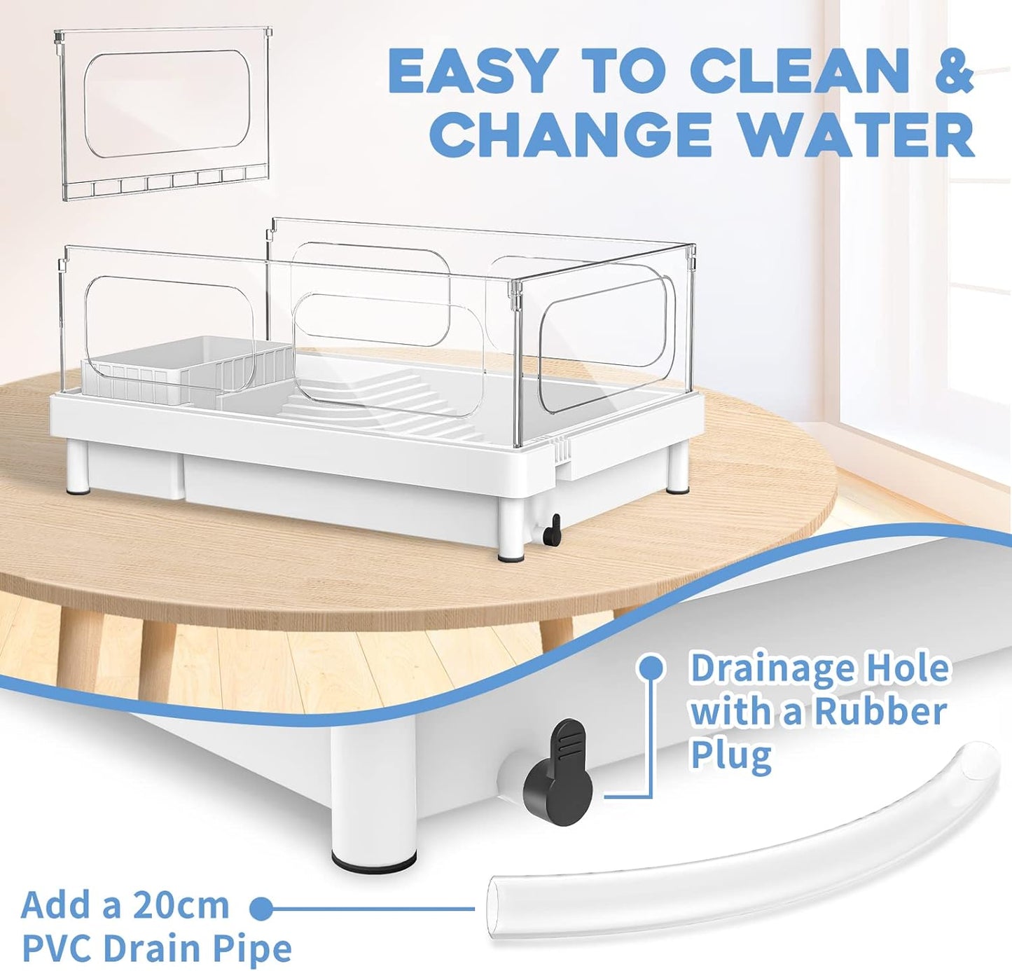 Small Turtle Tank with Filter, Turtle Aquarium, Acrylic Turtle Terrarium with Basking Platform, Bottom Drainage, Multi-Function Areas for Turtles, Crayfish, Small Reptiles.(Tank+Filter)