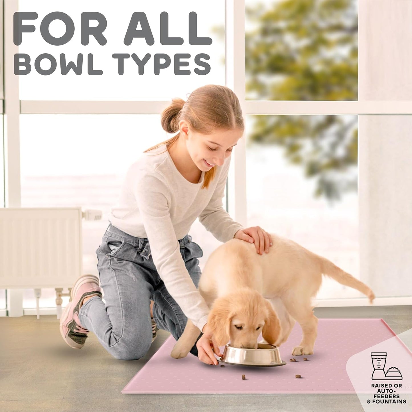Dog Food Mat - Raised Edges Dogs Mat for Food and Water Prevent Spill, Waterproof Cat Food Mats Protect Floors, Easy Clean Dog Bowl Mats for Food and Water, Silicone Pet Food Tray