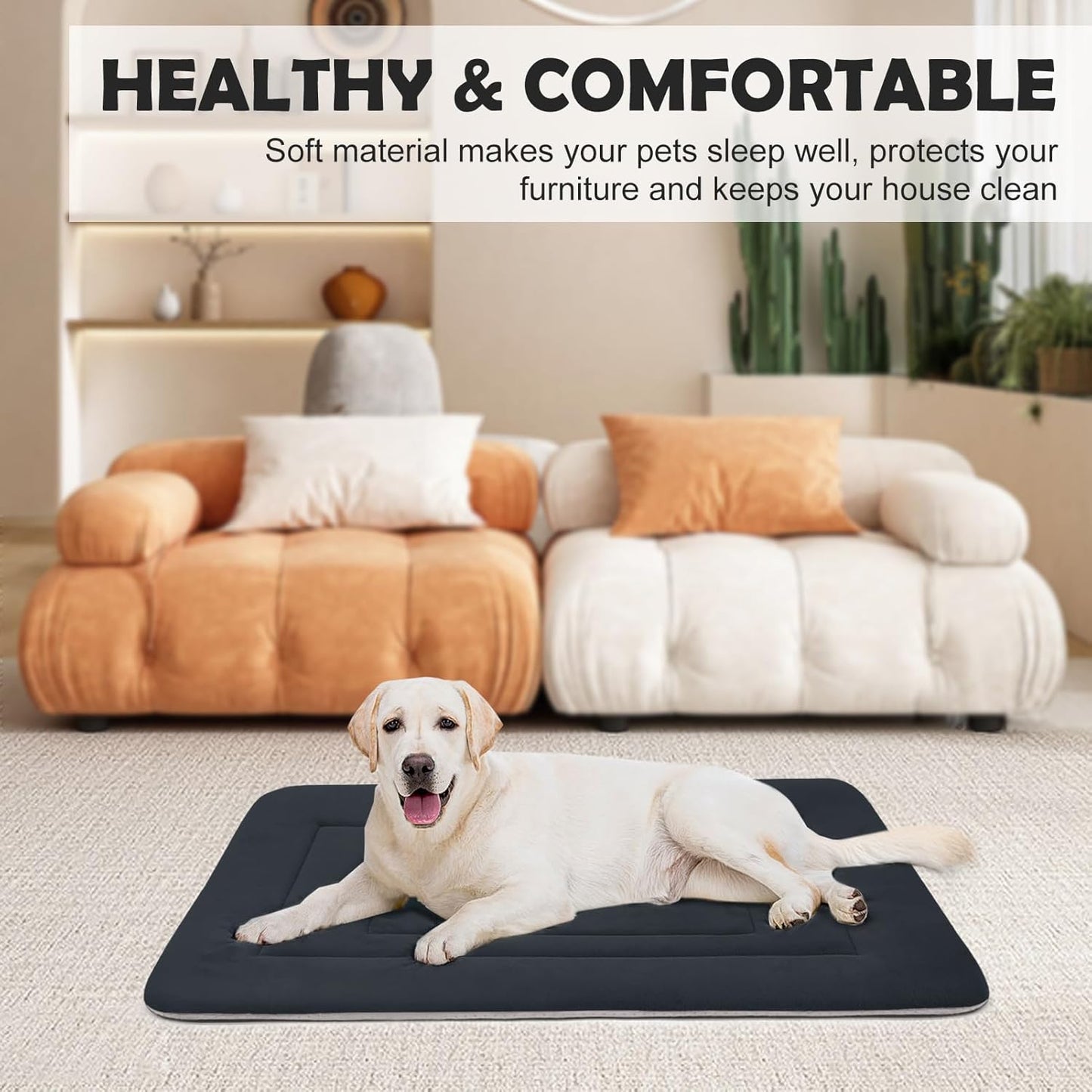 JoicyCo Soft Dog Bed Crate Pad Mat, 48 in Non-Slip Bottom Washable for Extra Large Dogs, Pet Mattress Kennel Pad, Dark Gray