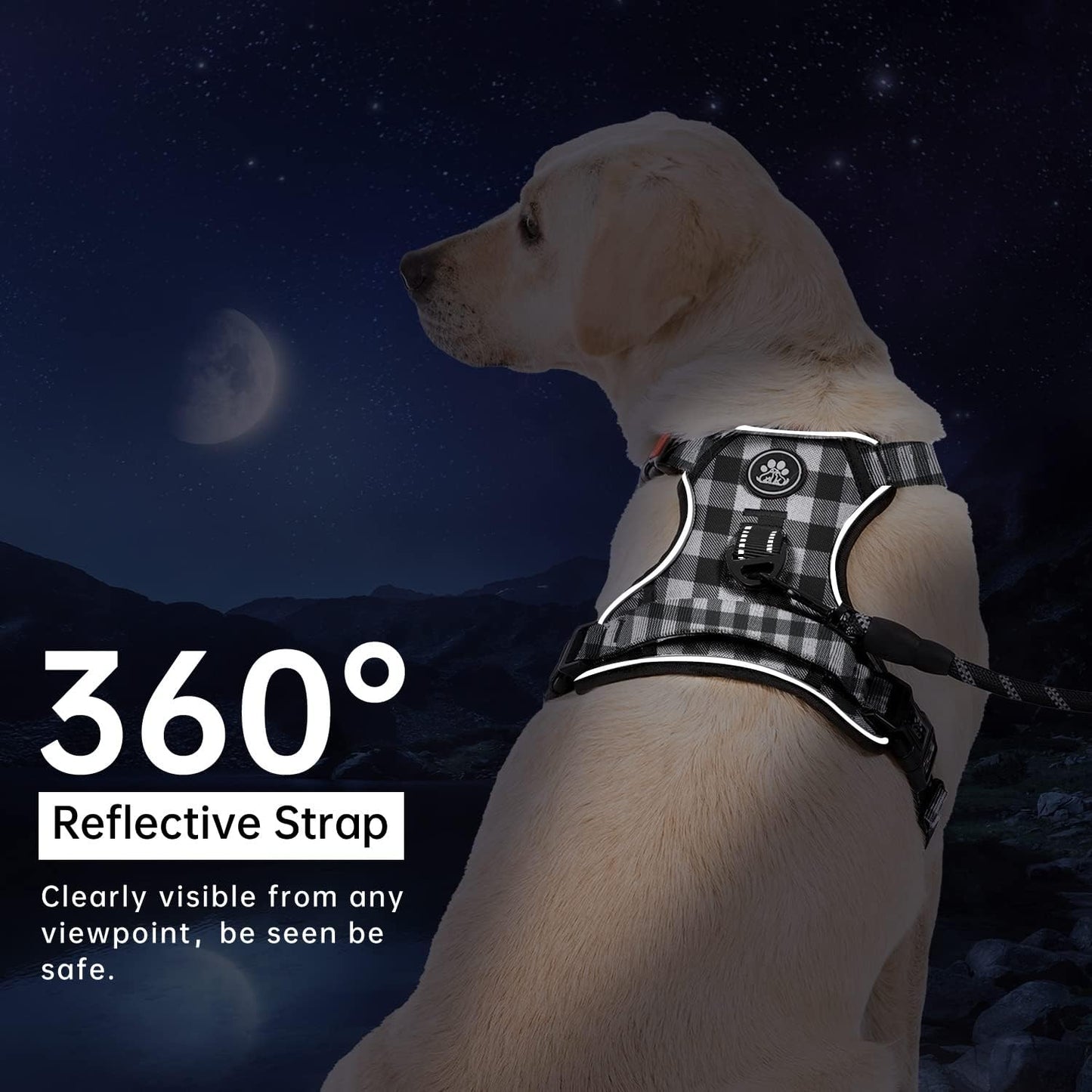 IVY&LANE No Pull Dog Harness with Leash Set, Reflective No Choke Pet Vest,Adjustable Oxford Dog Vest Harness with Easy Control Handle for Large Dogs (Checkered Black,XL)