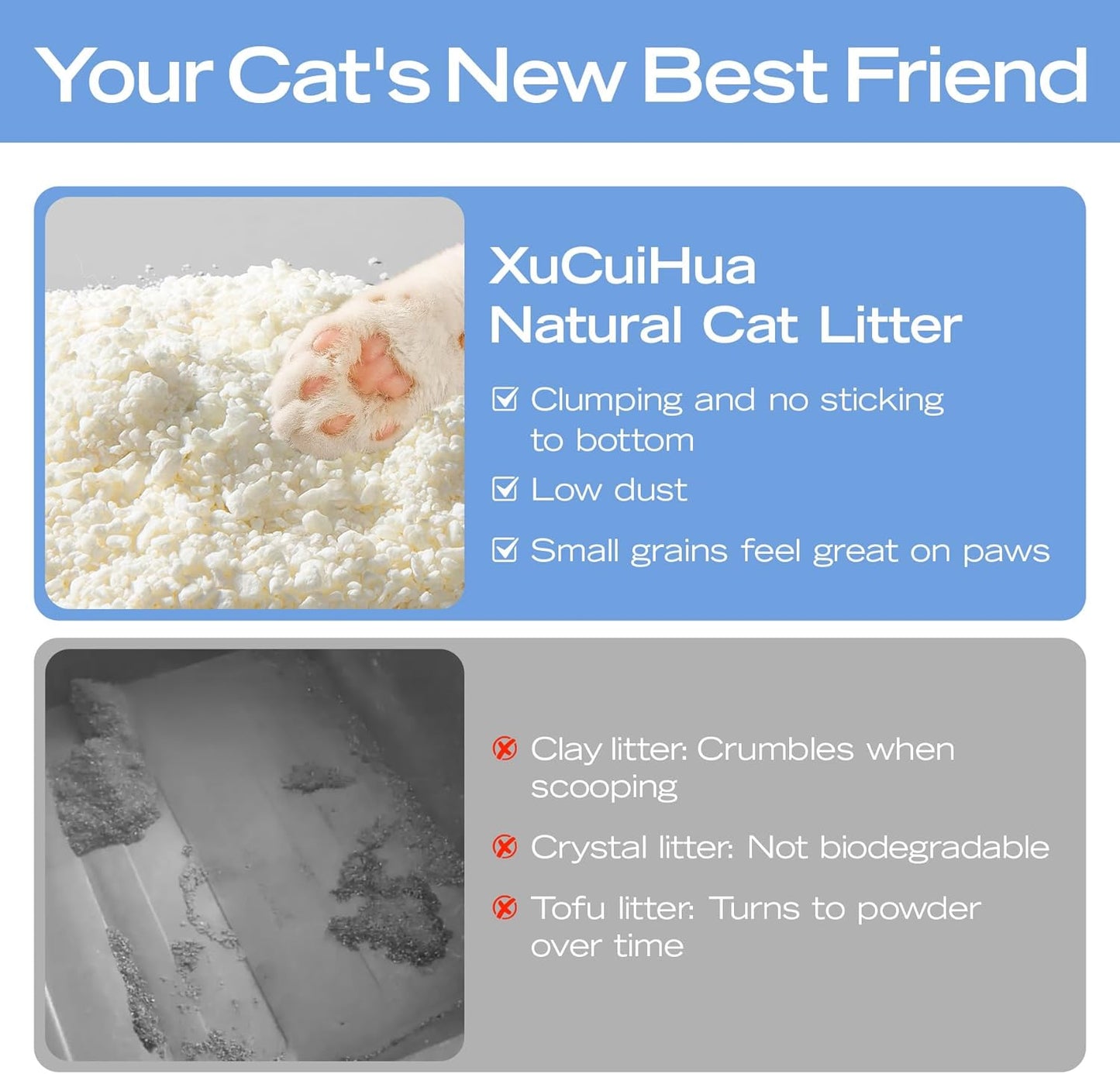 Natural Cat Litter Unscented, 100% Plant-Based, Strong Clumping Litter, Easy Scooping, Clumps Lift Cleanly, Low Dust, Corn & Cassava Litter, 5.5 LB x 3 Bags