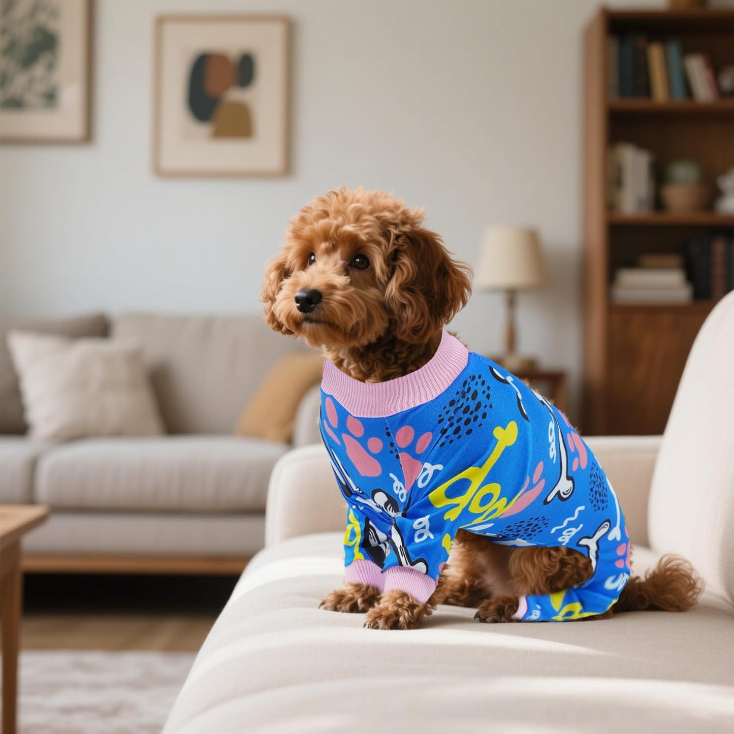 2PCS Dog Pajamas for Extral Large Dog Pjs Clothes Puppy Onesies Outfits Pet Jammies Boy Girl Male Female Apparel Breathable Paw Bone Blue Yellow Print XL