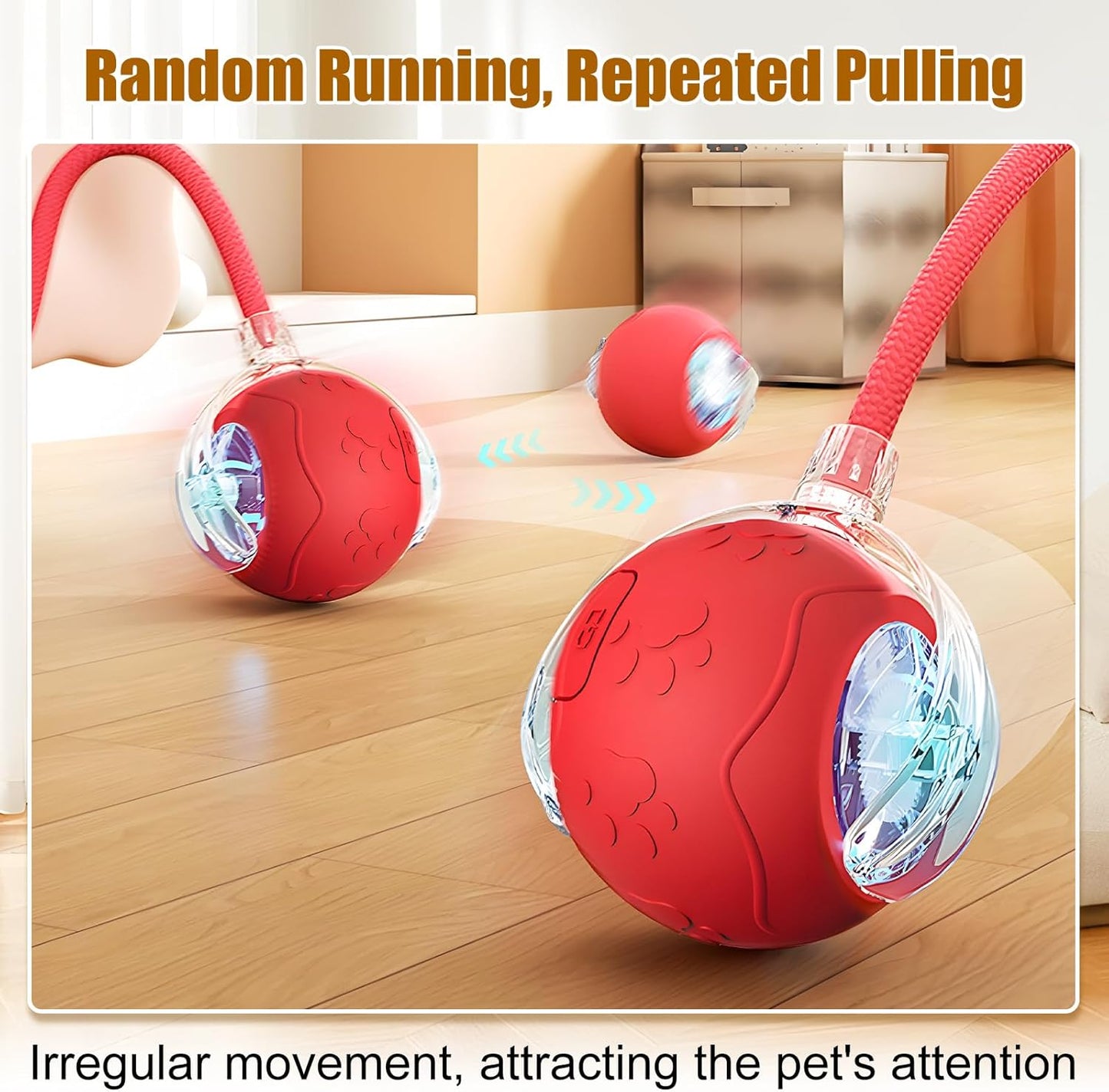 Interactive Cat Toys for Indoor Cats, 2025 New Interactive Cat Toys, Intelligent Automatic Rolling Pet Ball, Automatic Obstacle Avoidance Cat Toy Ball with Rope, Three Modes Adjustment (yellow)