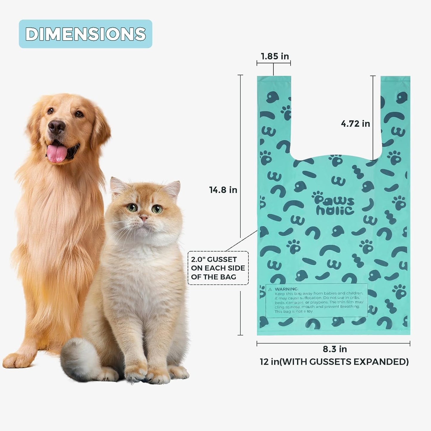 Poop Bags for Dog and Cat - Biodegradable 100% Leak-Proof Pet Waste Bags with Handle, 360 Count, Cornstarch Based Extra Thick, for Dog Poop and Cat Litter Disposal (Unscented)