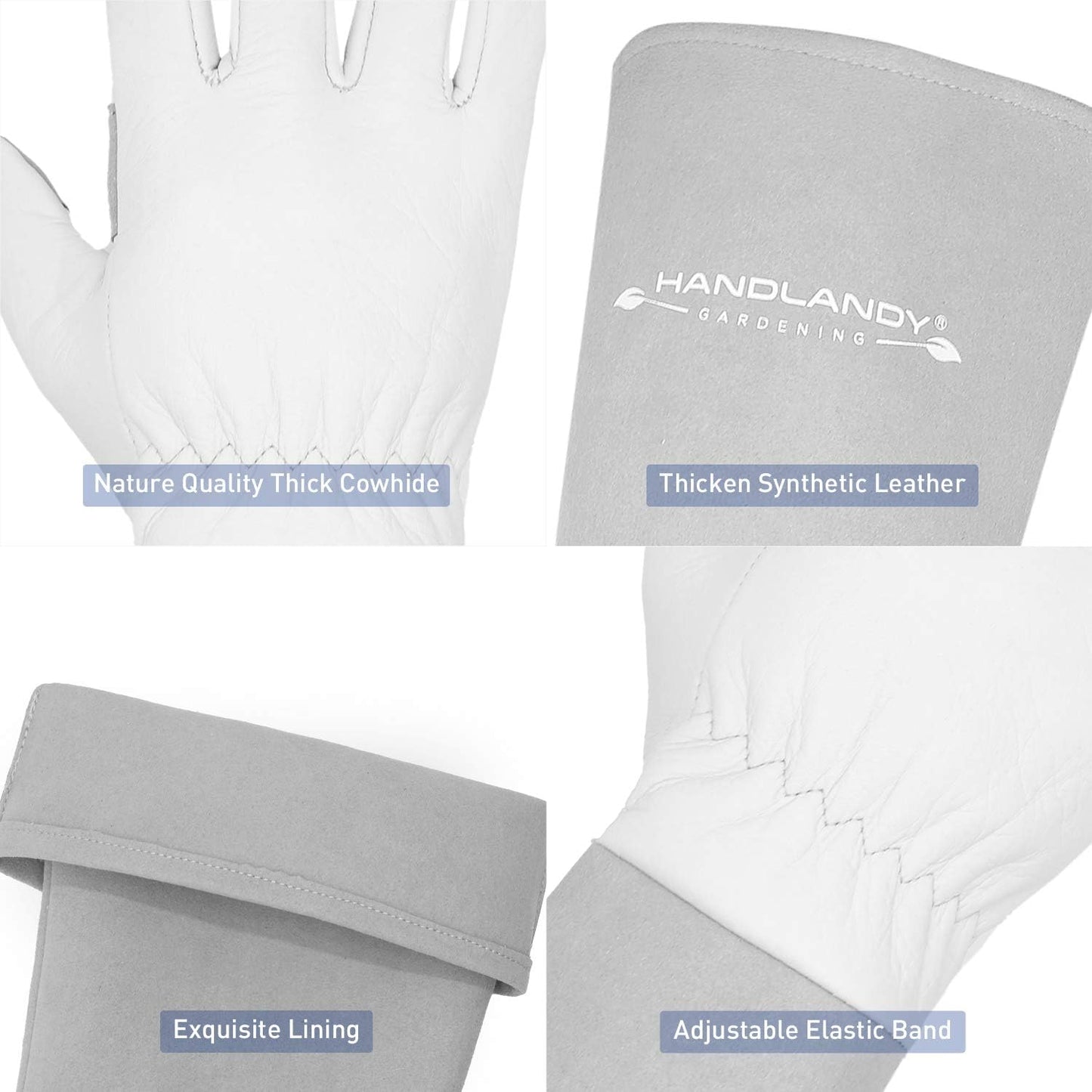 HANDLANDY Long Gardening Gloves for Men & Women, Thorn Proof Rose Pruning Gloves Leather Gauntlets Garden Glove Yard Work Glove (Large, Grey)